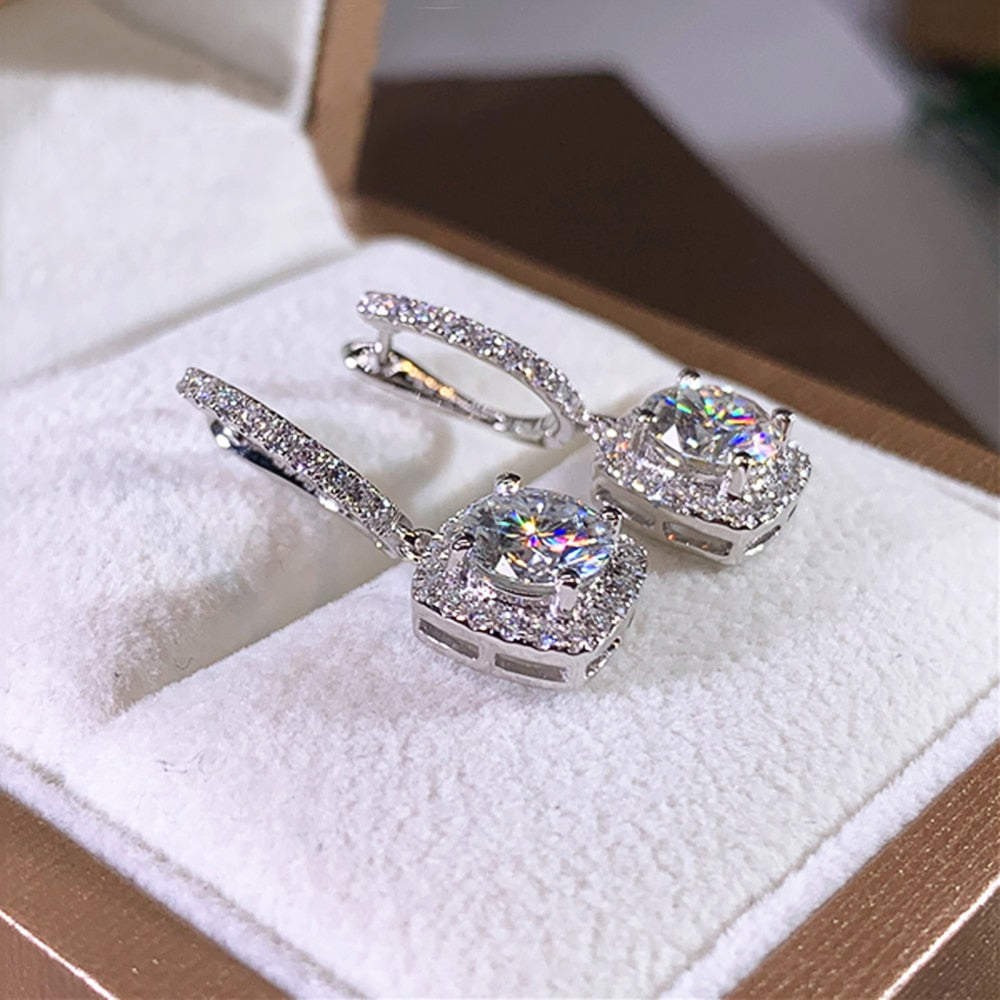Huitan New Trendy Square Shape Drop Earrings Brilliant Bridal Engagement Wedding Jewelry Elegant Female Dangle Earring Nice Gift