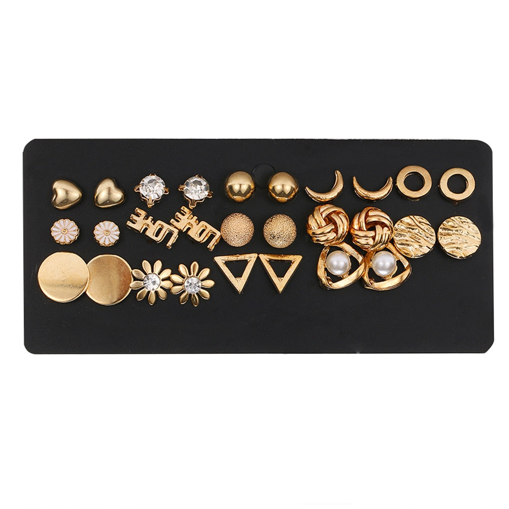 FNIO Women&#39;s Earrings Set Pearl Earrings For Women Bohemian Fashion Jewelry 2020 Geometric Crystal Heart Stud Earrings