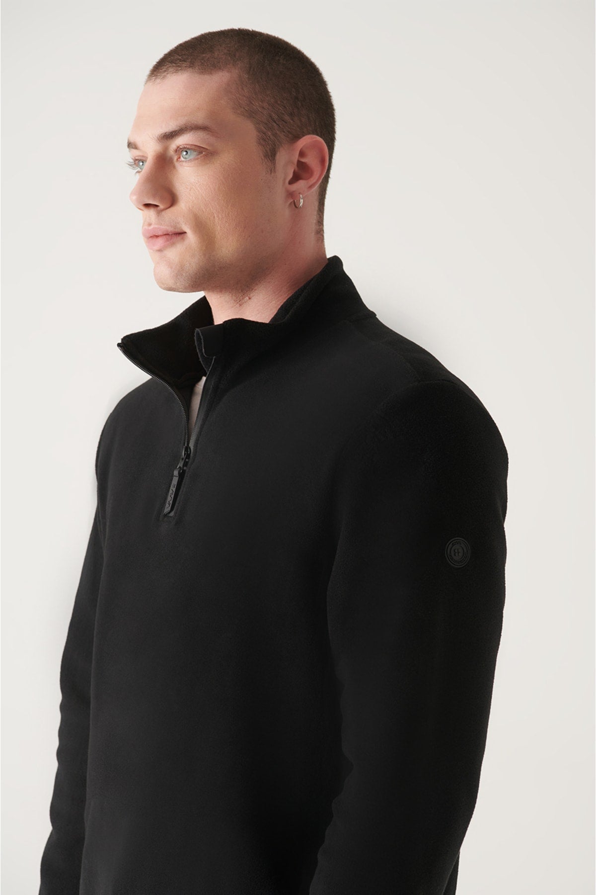 Black Içi and Outside Polar cold -proof half -zipper vertical collar regular fit polar sweatshirt