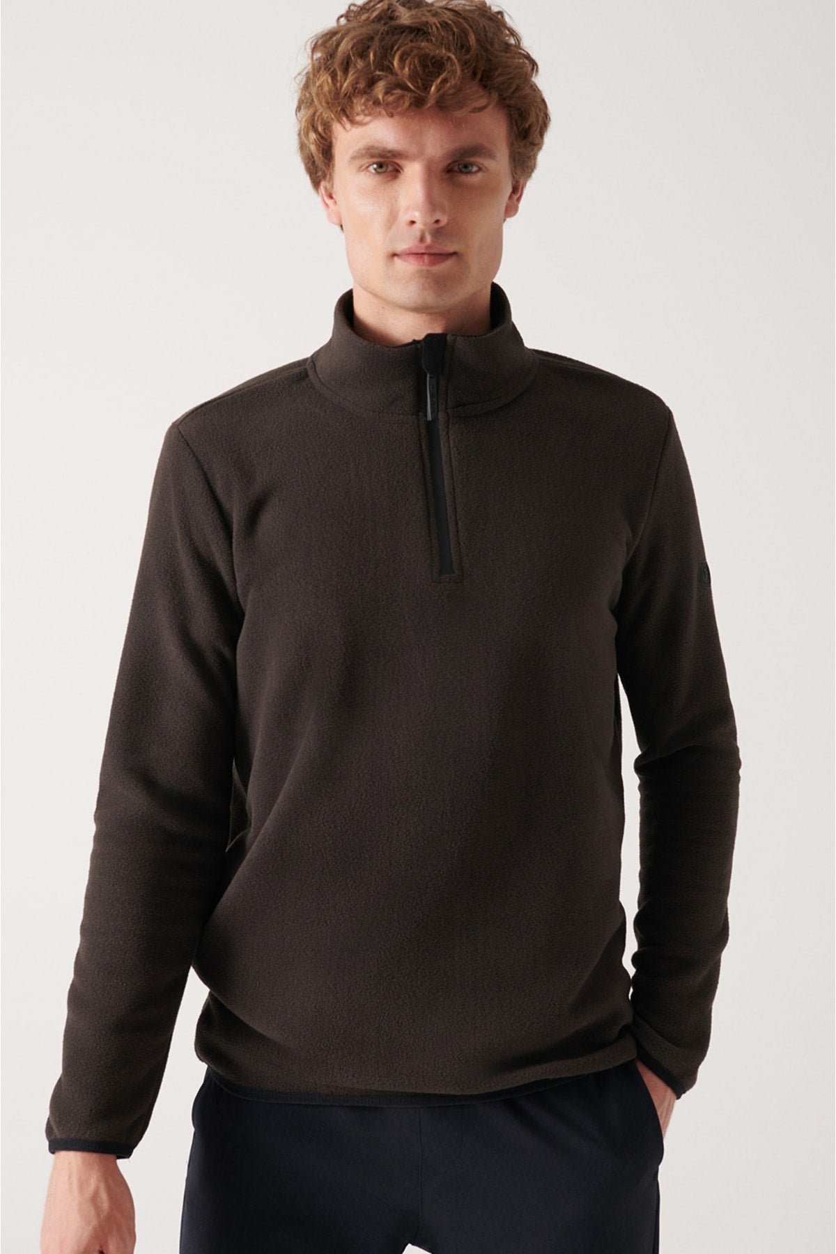 Anthracit Içi and outside polar cold -proof half -zipper upright collar regular fit polar sweatshirt