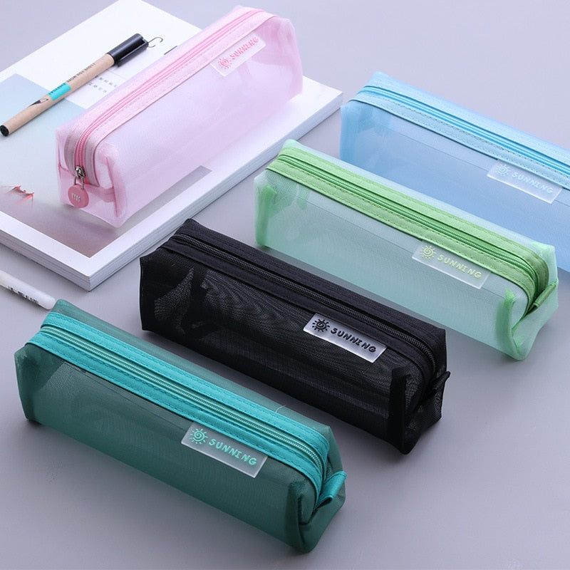 Transparent Stationery Pencil Bag Student Examination Dedicated Nylon Mesh Pen Case Unisex Large Capacity Pouch School Supplies