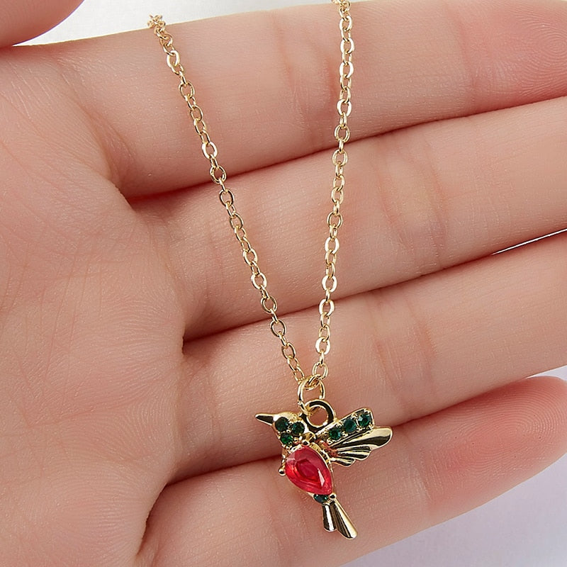 New Crystal Hummingbird Necklaces For Women Fashion Jewelry Gold Color Chain Birds Animal Pendant Choker Collares Joyeria Mujer