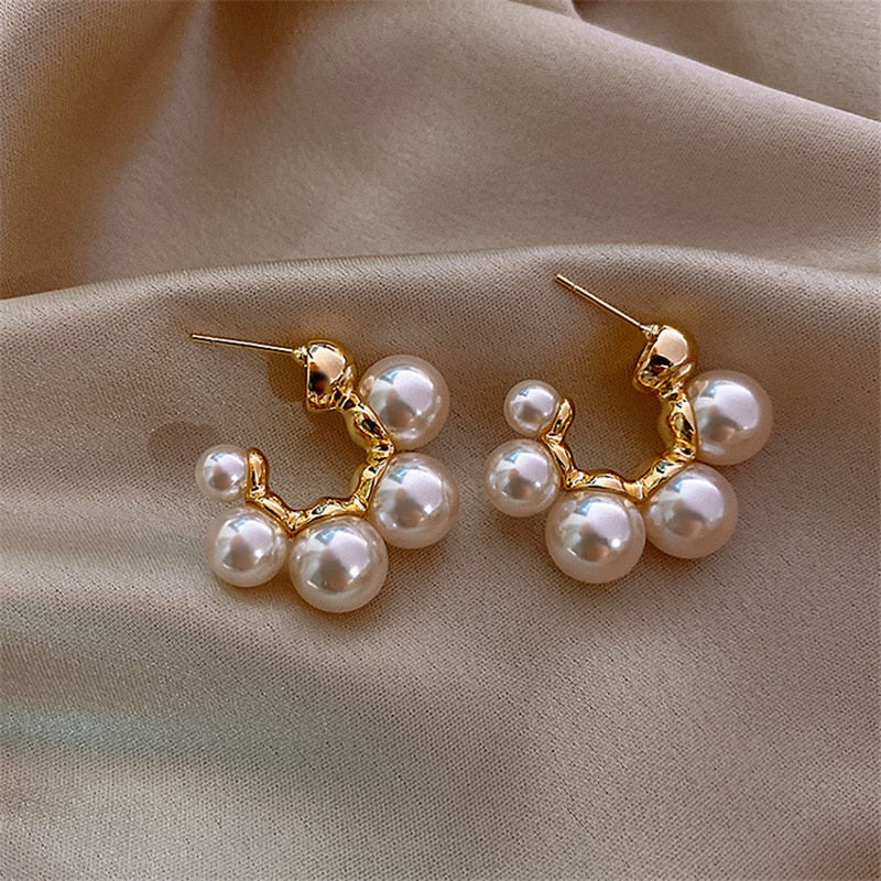 2021 New Fashion Korean Oversized White Pearl Drop Earrings for Women Bohemian Golden Round Zircon Wedding Earrings Jewelry Gift
