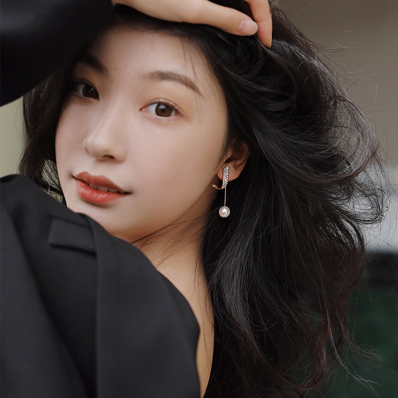 Korean Fashion Geometric Metal Pearl Pendant Drop Earrings For Woman 2021 Gothic Girl&#39;s Elegant Jewelry Wedding Set Accessories