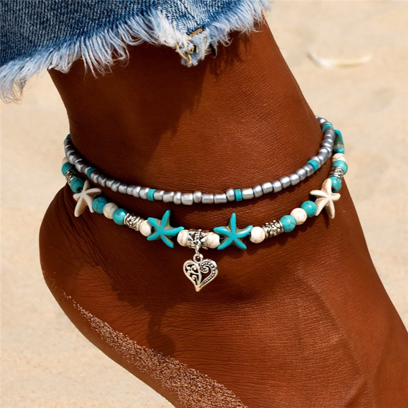 New Shell Beads Starfish Anklets for Women Beach Anklet Leg Bracelet Handmade Bohemian Foot Chain Boho Jewelry Sandals Gift