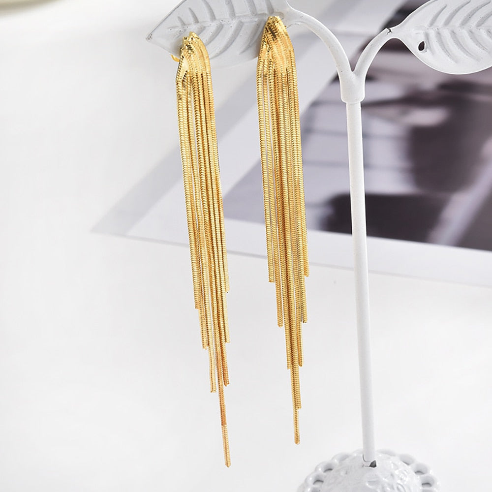 Koreanische Vintage Glänzend Arc Bar Lange Quaste Drop Ohrringe für Frauen Gold Farbe Geometrische Mode Schmuck Luxus Hängen Pendientes