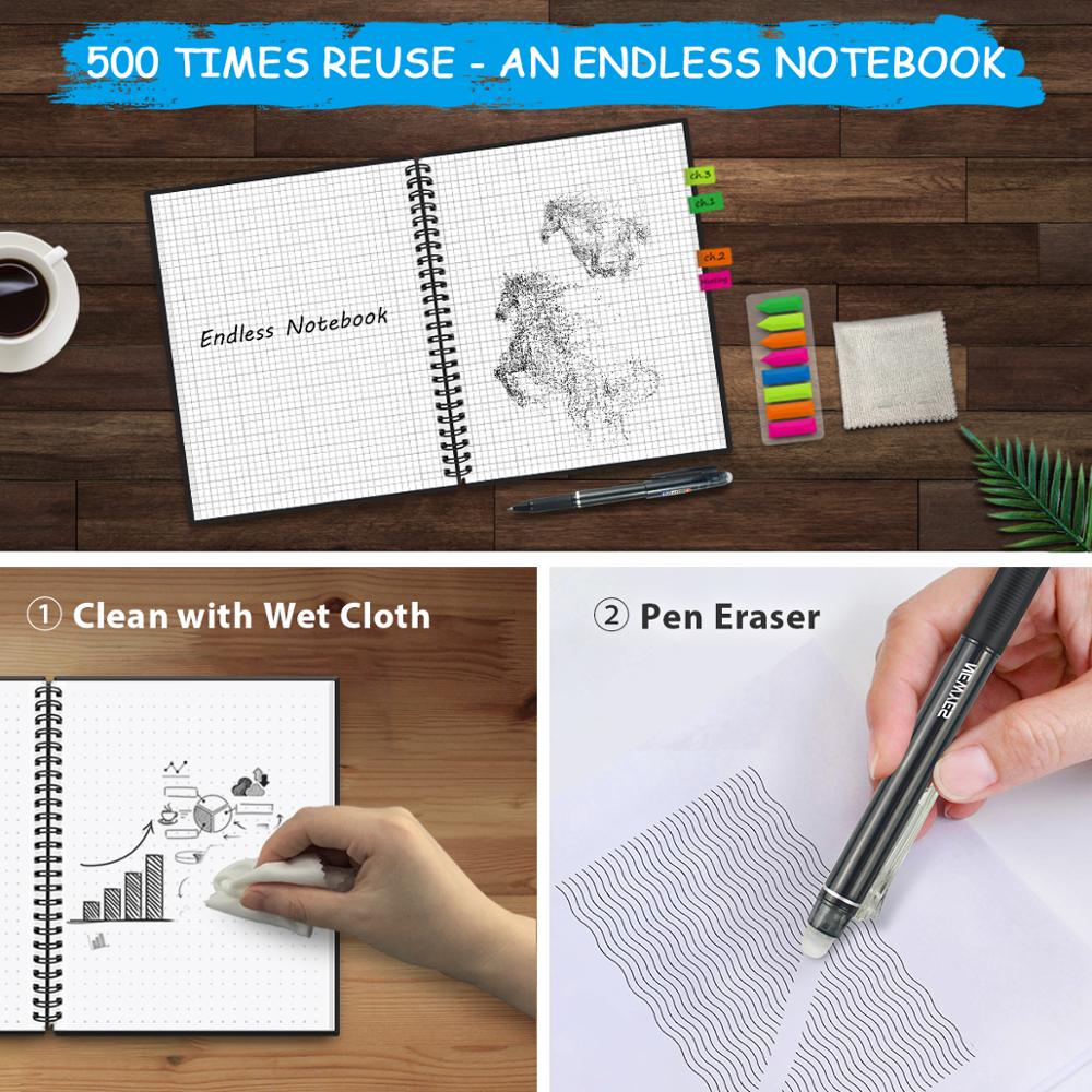 smart reusable erasable notebook Spiral A4 Notebook Paper Notepad Pocketbook Diary Journal Office School Drawing Gift NEW