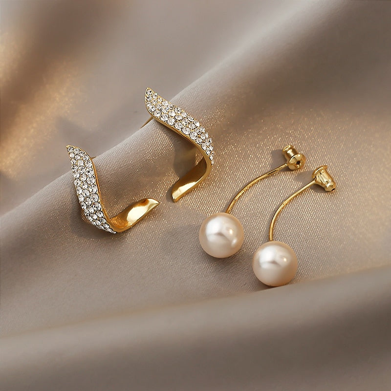 Korean Fashion Geometric Metal Pearl Pendant Drop Earrings For Woman 2021 Gothic Girl&#39;s Elegant Jewelry Wedding Set Accessories