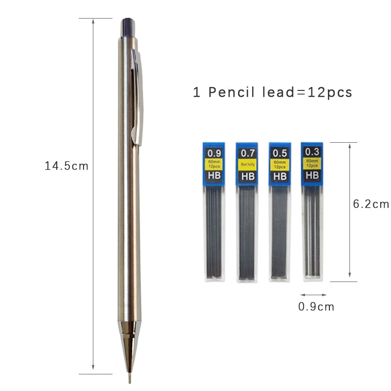 0.3/0.5/0.7/0.9/1.3/2.0mm Mechanical Pencil Office School Writing Art Painting Tools Metal Automatic Pencils Creative Stationery