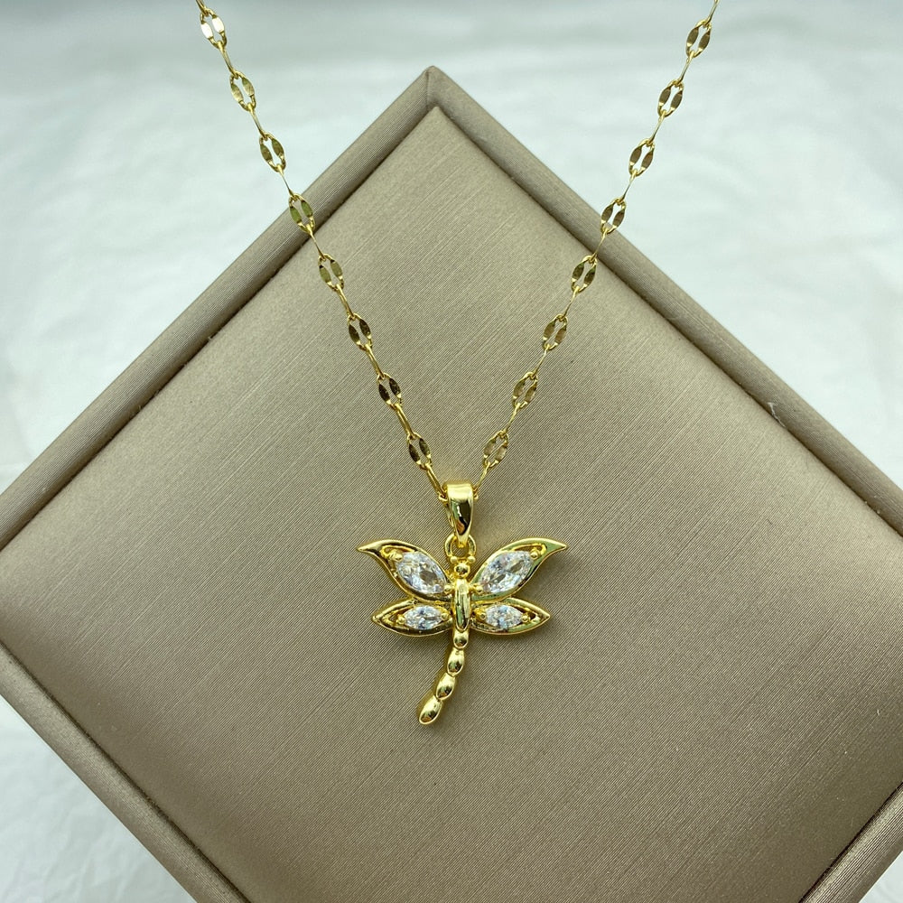 Gold Color Necklace for Women Zircon Jewelry Pendant Necklace Stainles Steel Mermaid Heart Butterfly Stainless Steel Sunflower