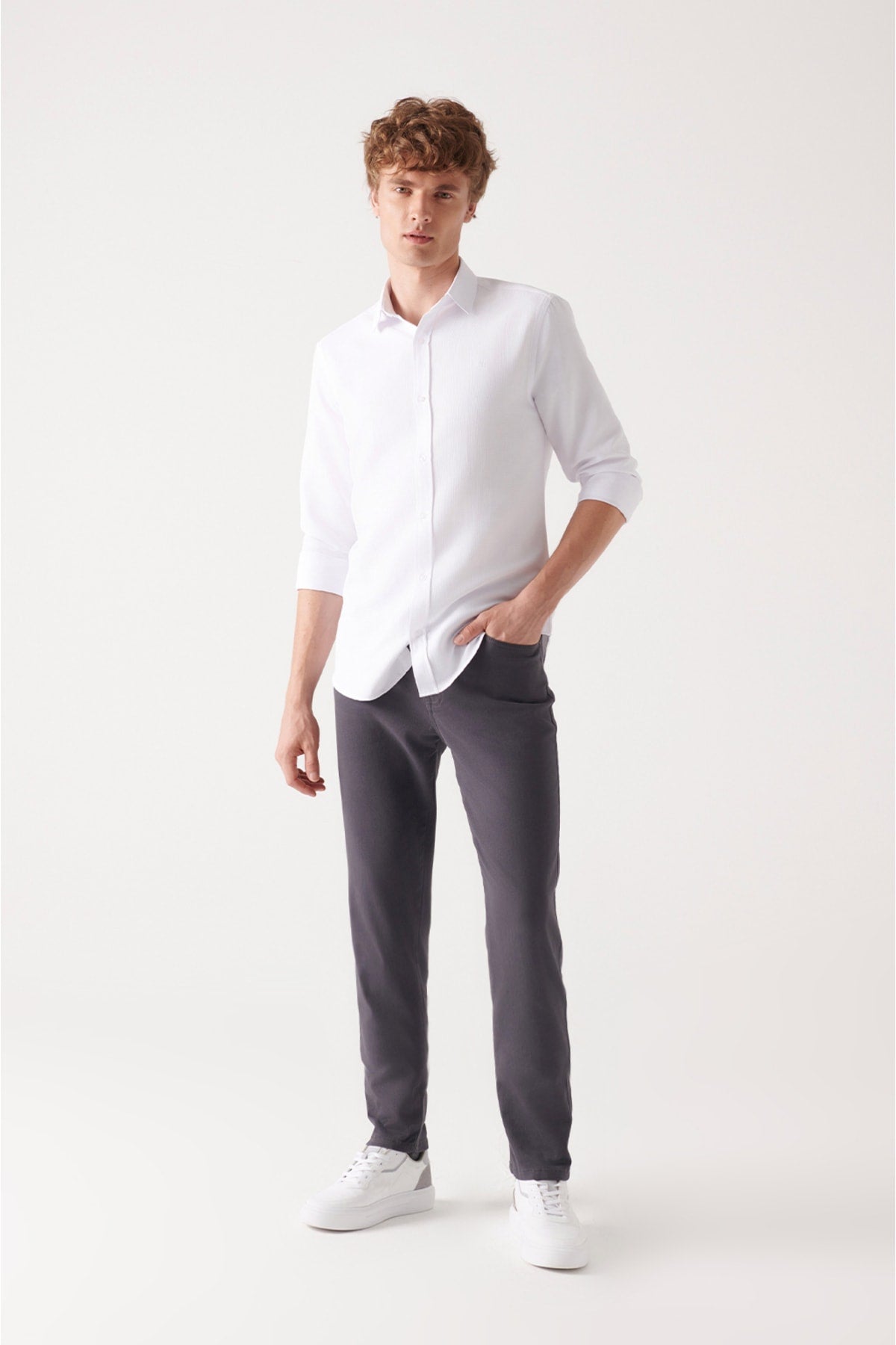 Men's anthracit basic 5 pocket cotton slim fit pants E003054