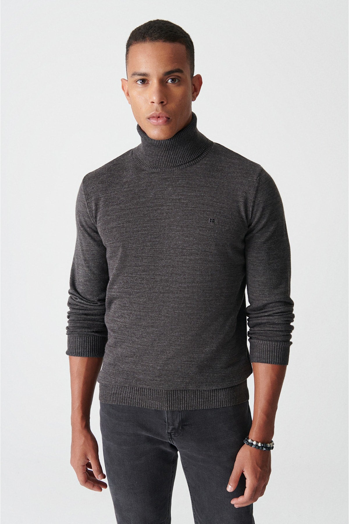 Men's anthracite Full Fisherman Neckline Non -Flash Regular Fit Knitwear Sweater E005002