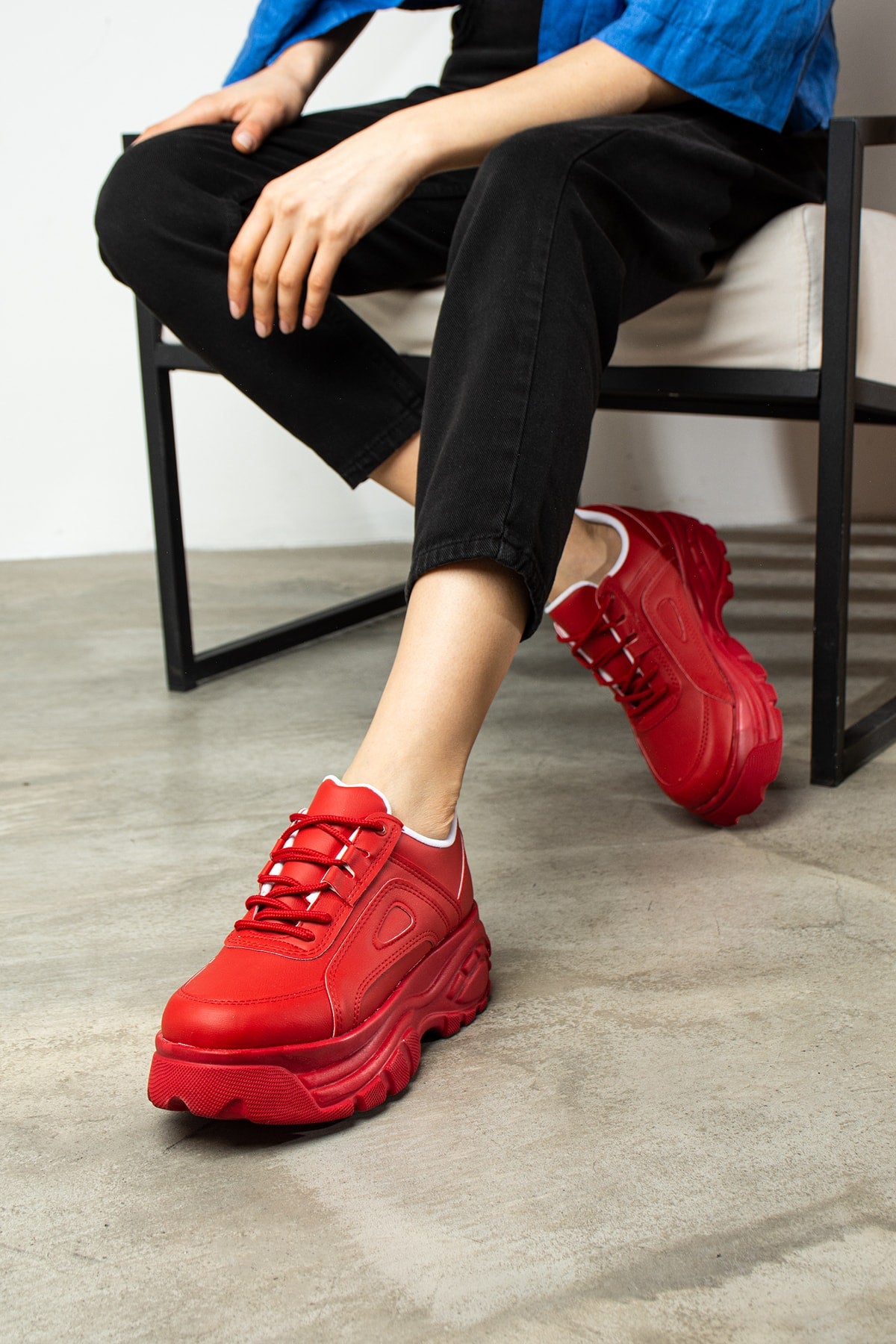 Daily Women Red Sneaker Sneake Patterned Light High Base Lace 001