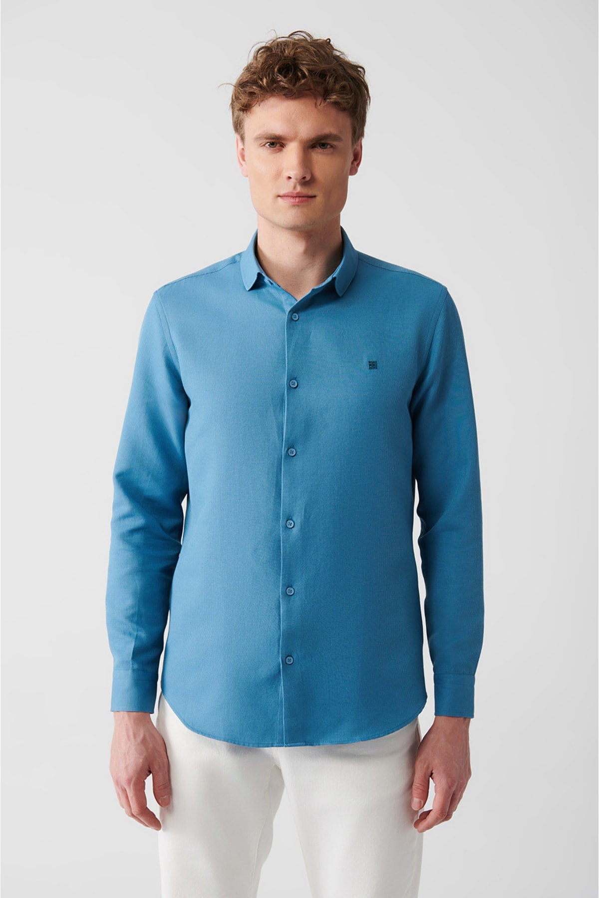 Men's Petroleum Wafer Cotton Slim Fit Shirt E002030
