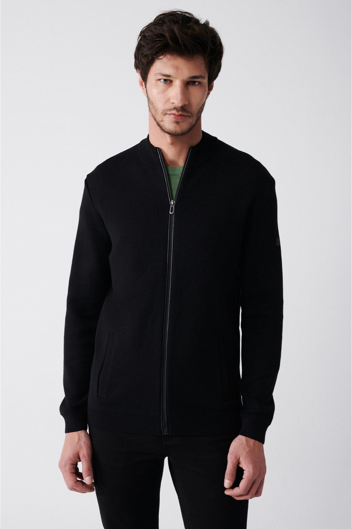Men's black upright collar zipper knitwear cardigan A31y5101