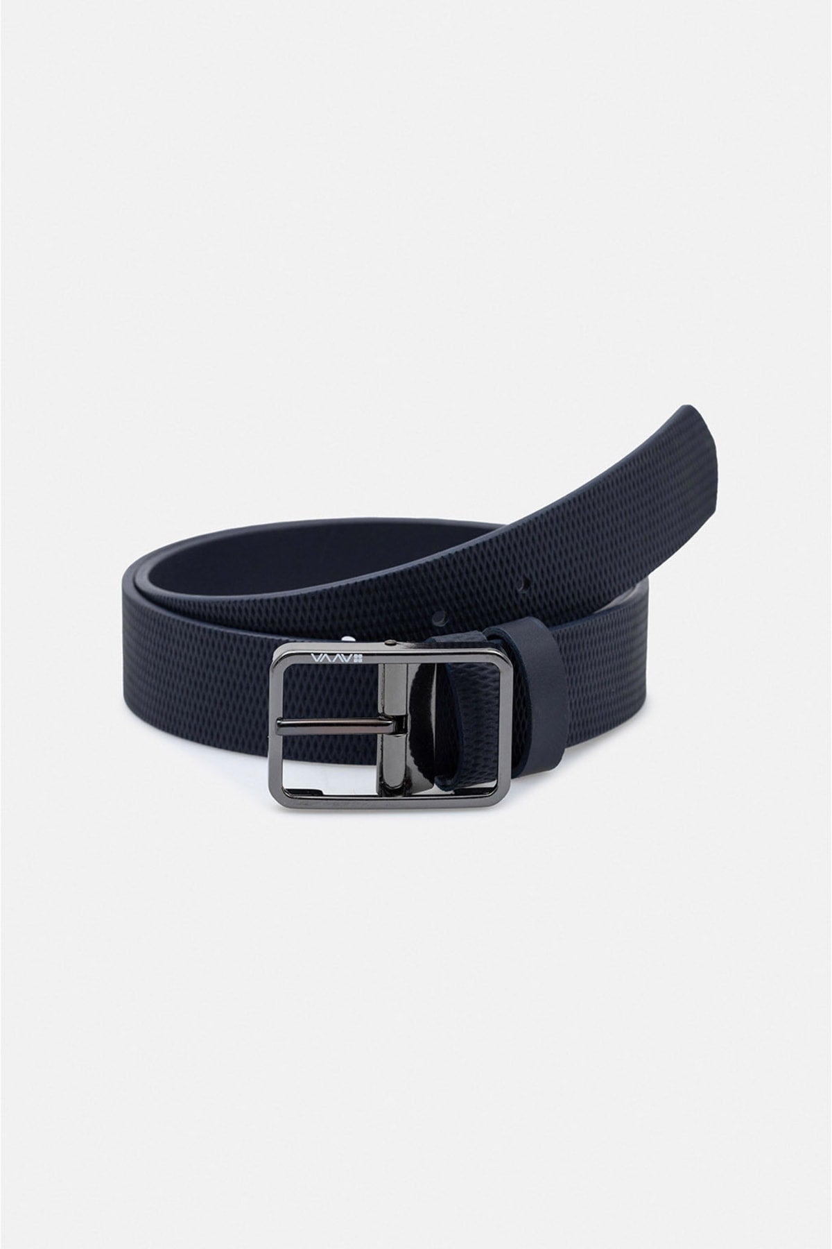 Men's navy blue double -sided patterned artificial leather belt A31y9311