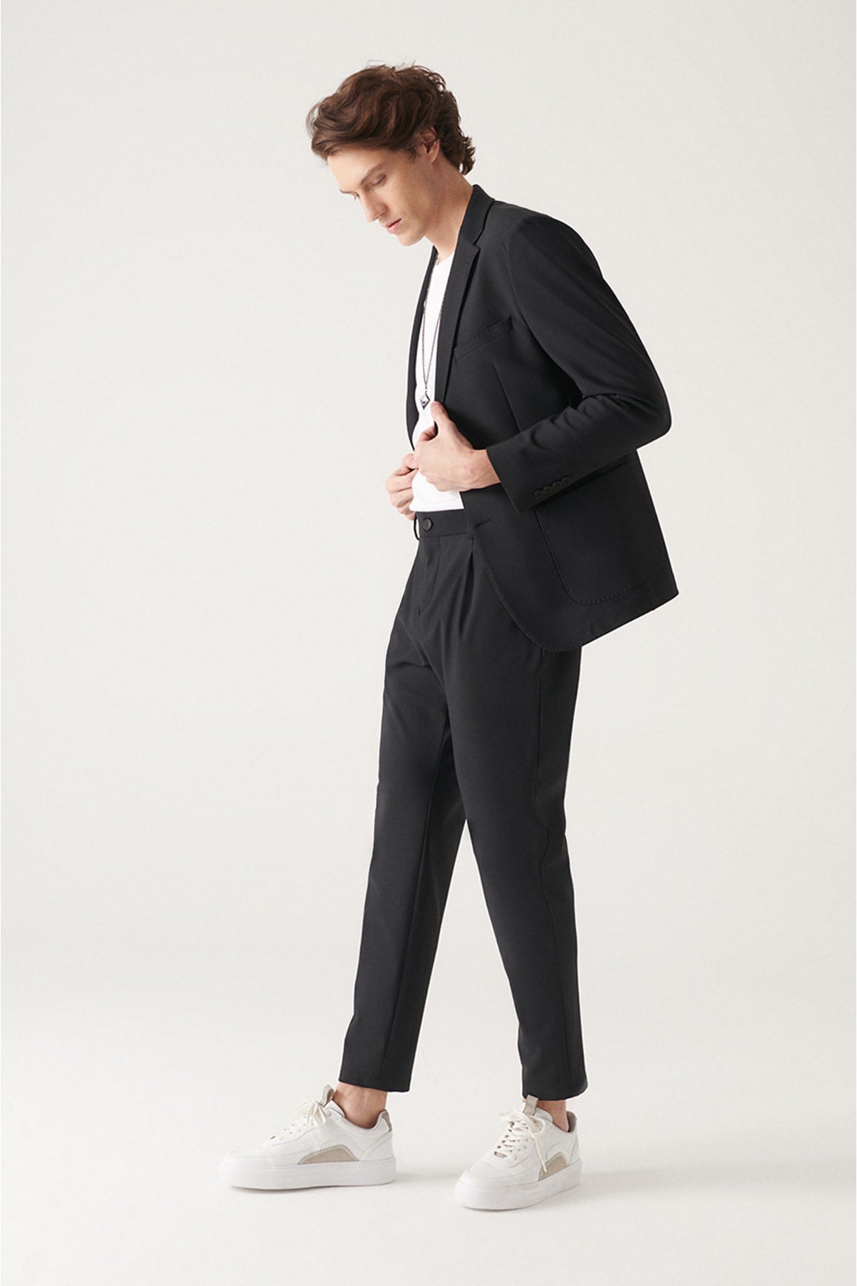 Men's black water repulsive fabric relaxed fit suit pants A22y3007