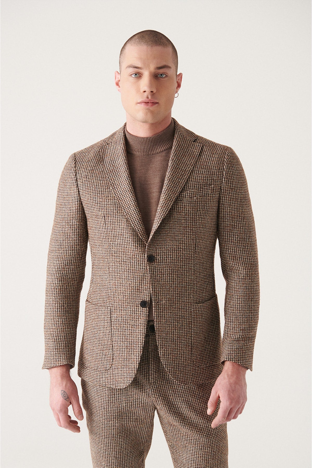 Men's brown wool mixed slim fit suit jacket A22y4018