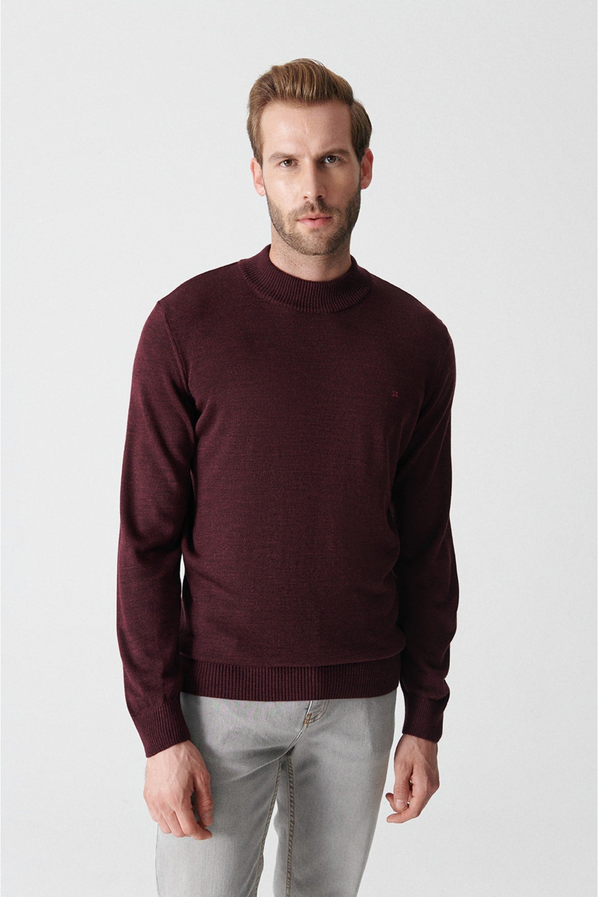 Bordeaux Half Fisherman Collar Unisex Knitwear Sweater E005001