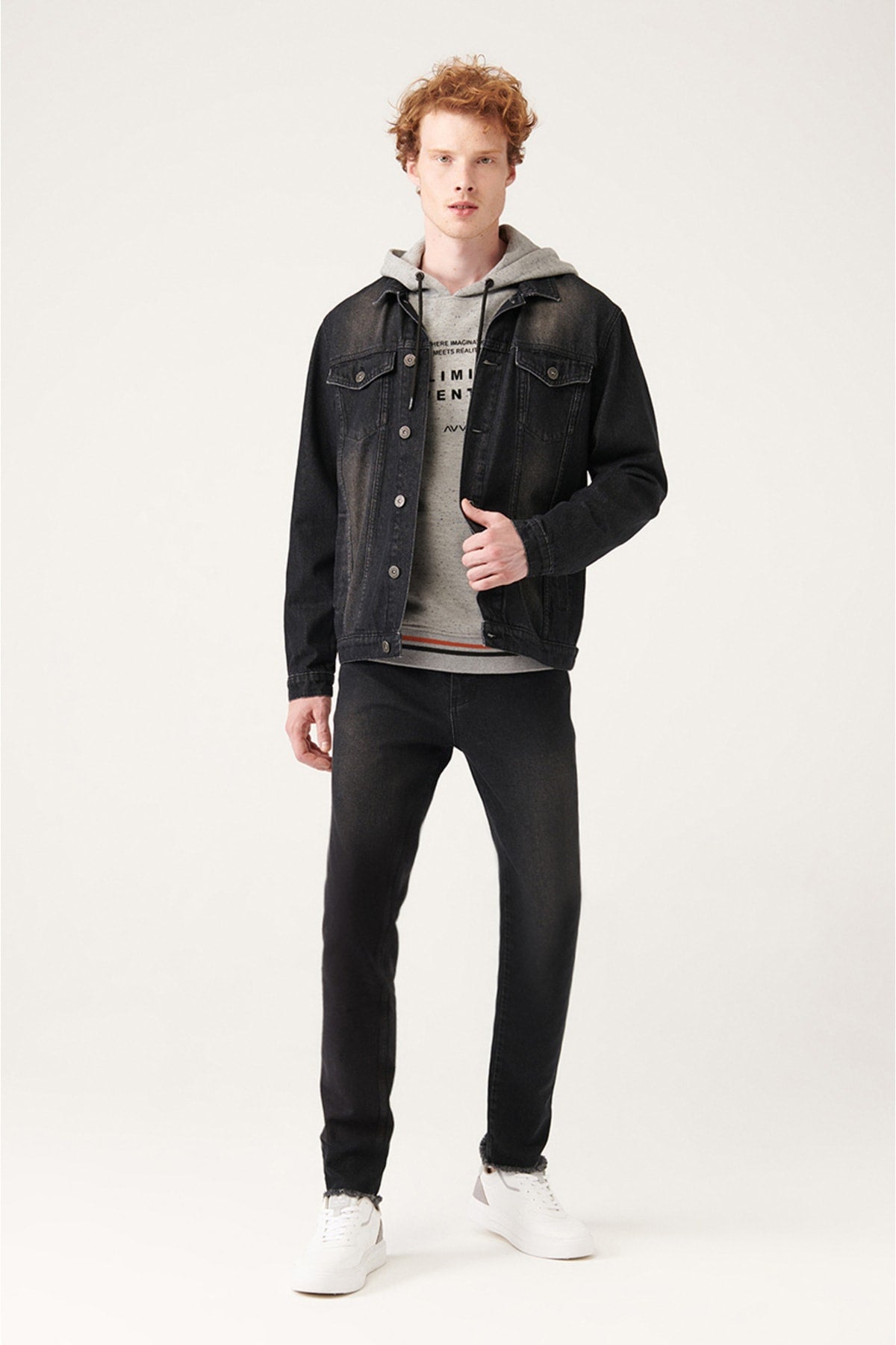 Men's black flat washing lycra slim fit jean pants A31y3504