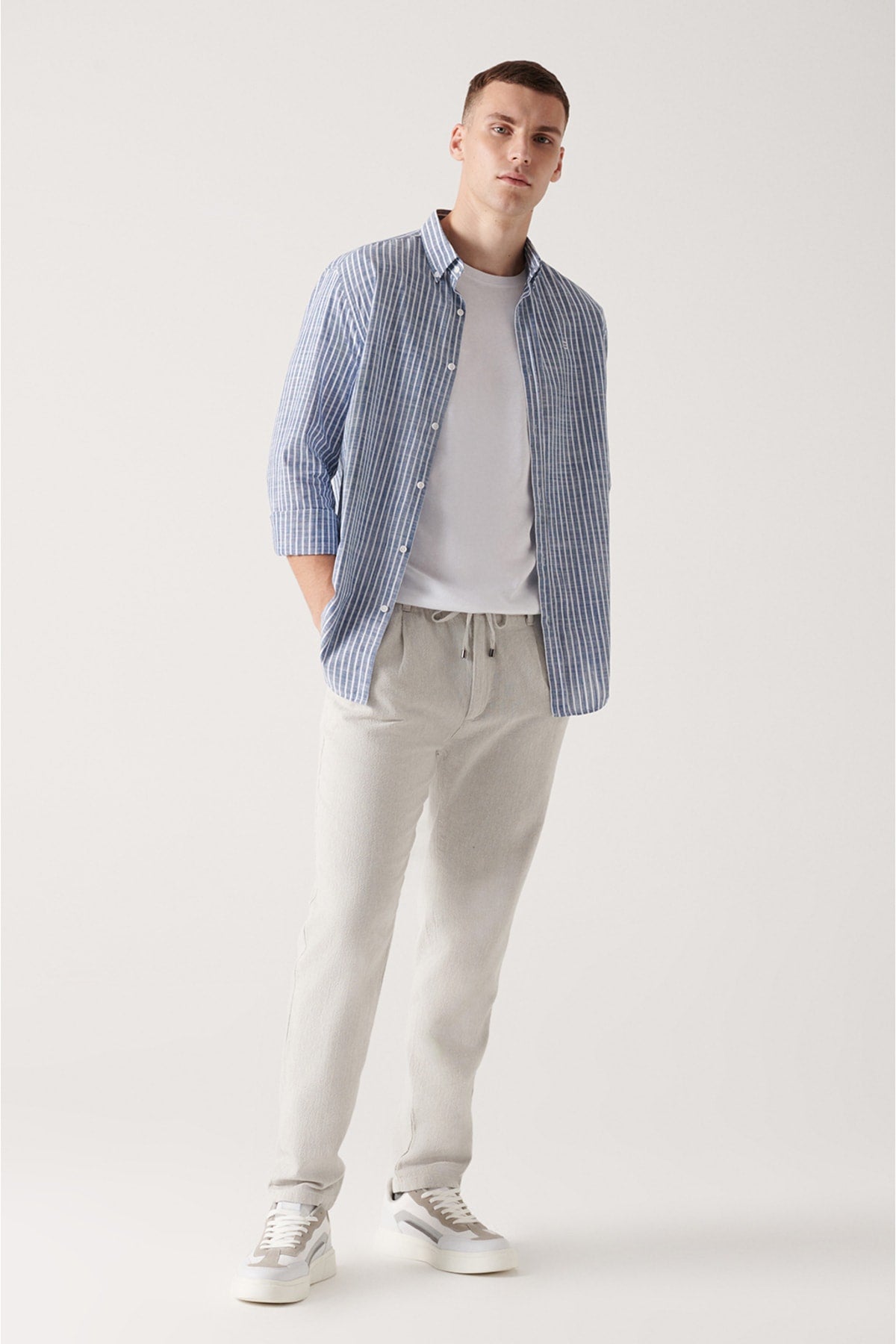 Men's Beige Side Pocket Linen Pants A21y3050