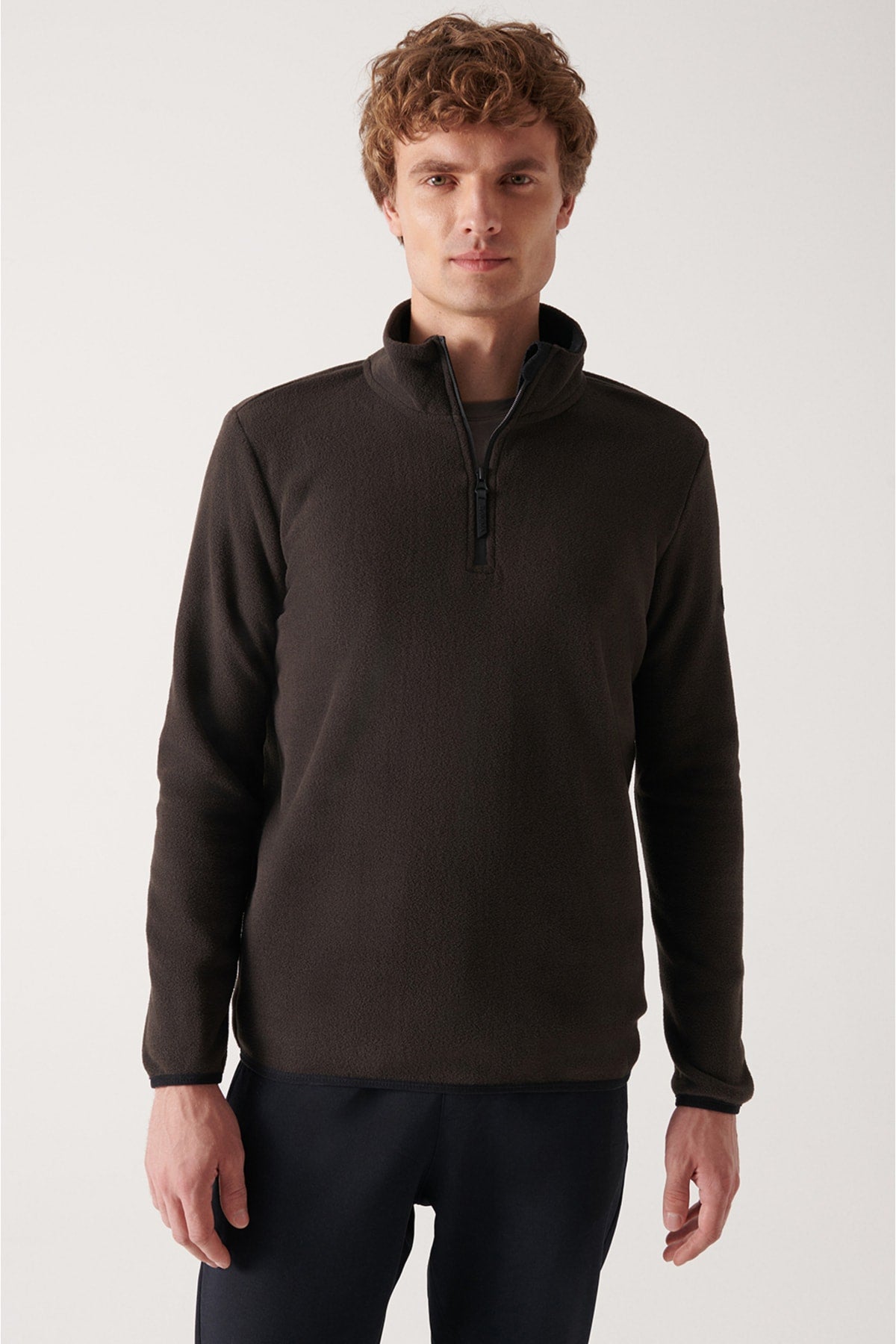Anthracit Içi and outside polar cold -proof half -zipper upright collar regular fit polar sweatshirt