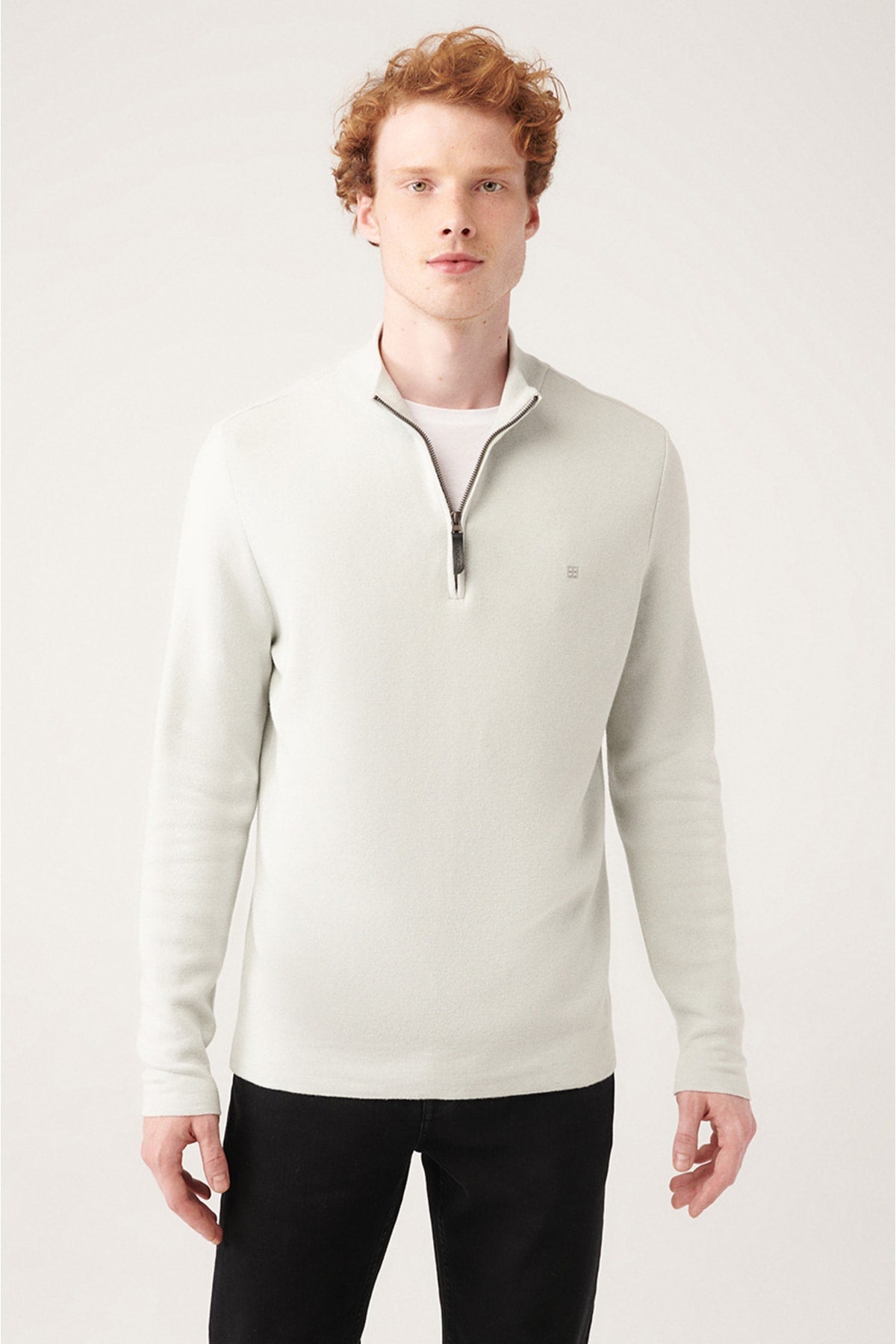 Men's light gray upright collar zipper regular fit knitwear sweater a31y5012
