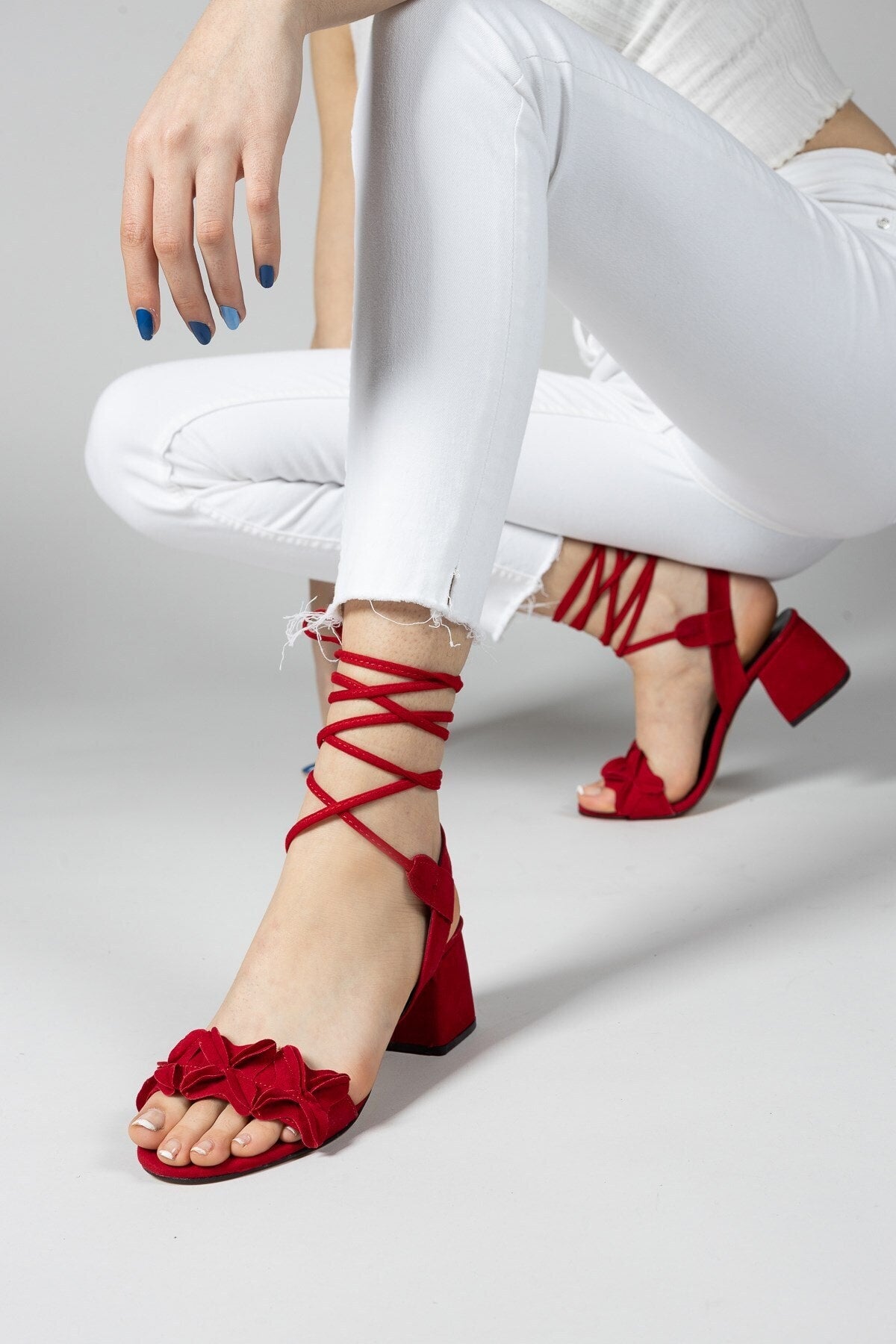 Red Suede Woman Sandals 0012501