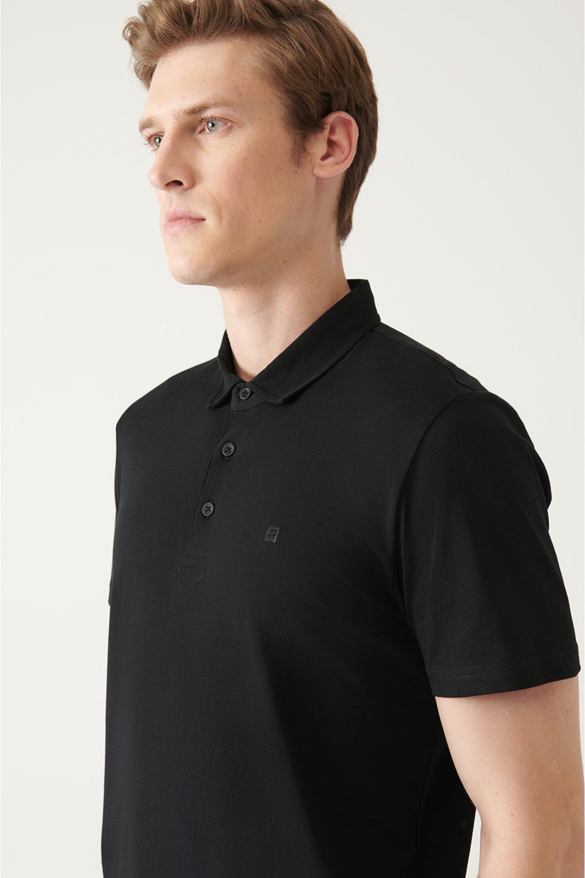 Black Curved Neck 100 %Cotton Regular Fit Polo Yaka T-shirt E001035