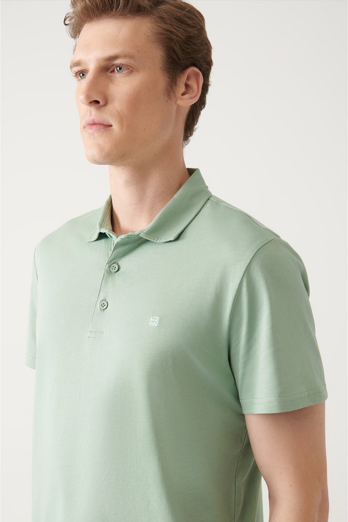 Water Green Curlled Neck 100 %Cotton Regular Fit Polo Yaka T-shirt E001035