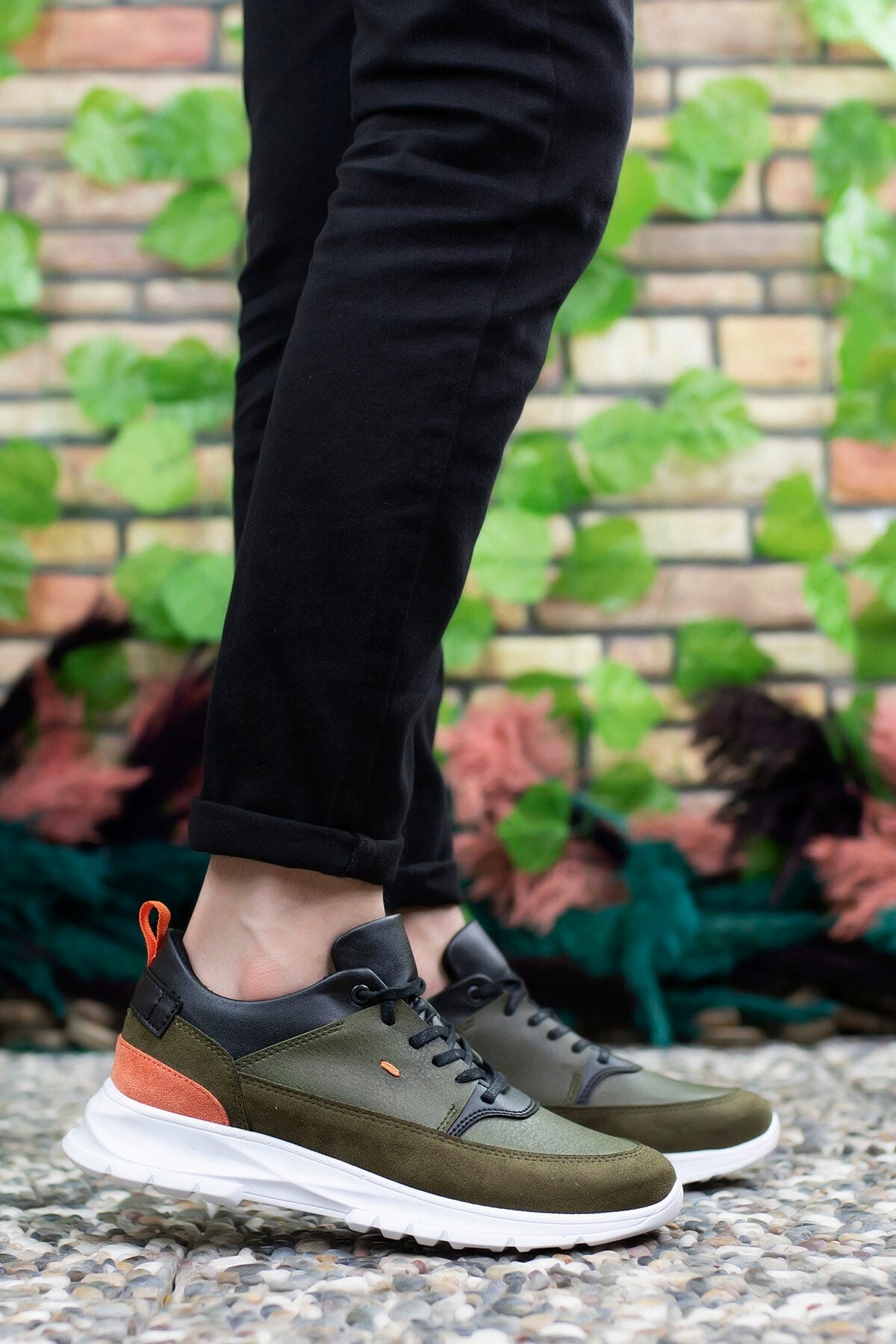 Male Khaki Orange Lace Sneaker 0012420