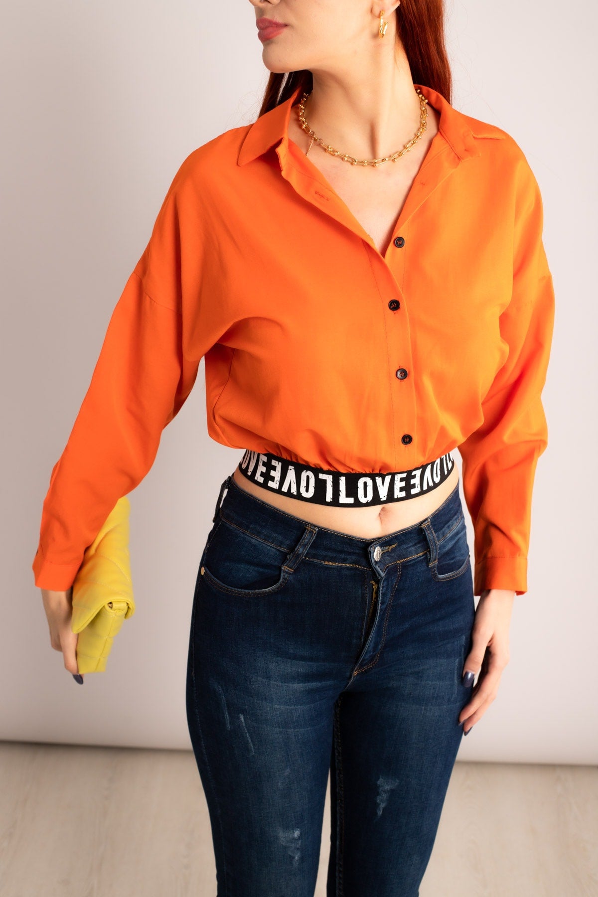 Women's Orange Waist Crop Shirt ARM-23Y001005
