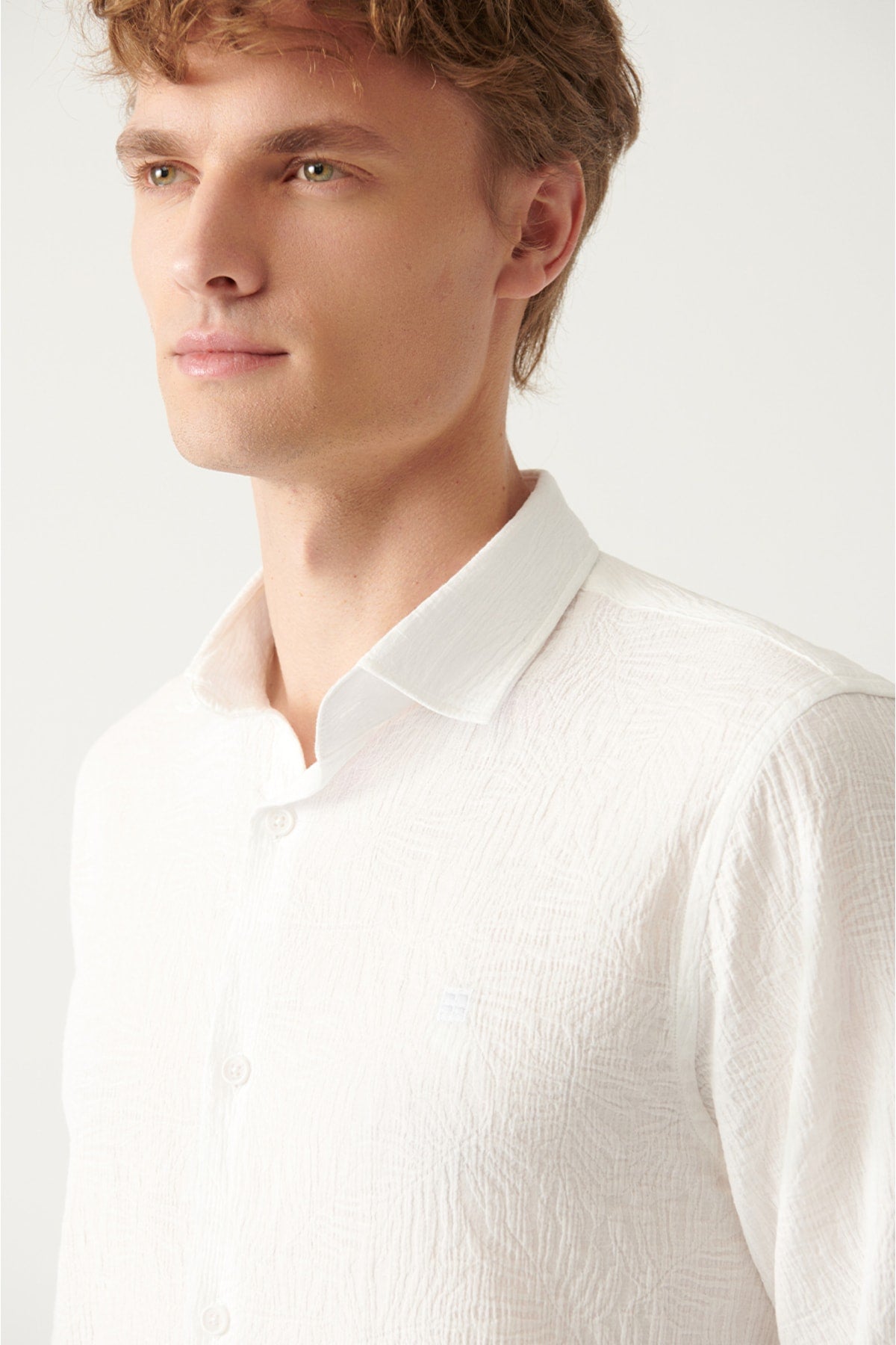 Men's white wafer cotton slim fit shirt A31y2069