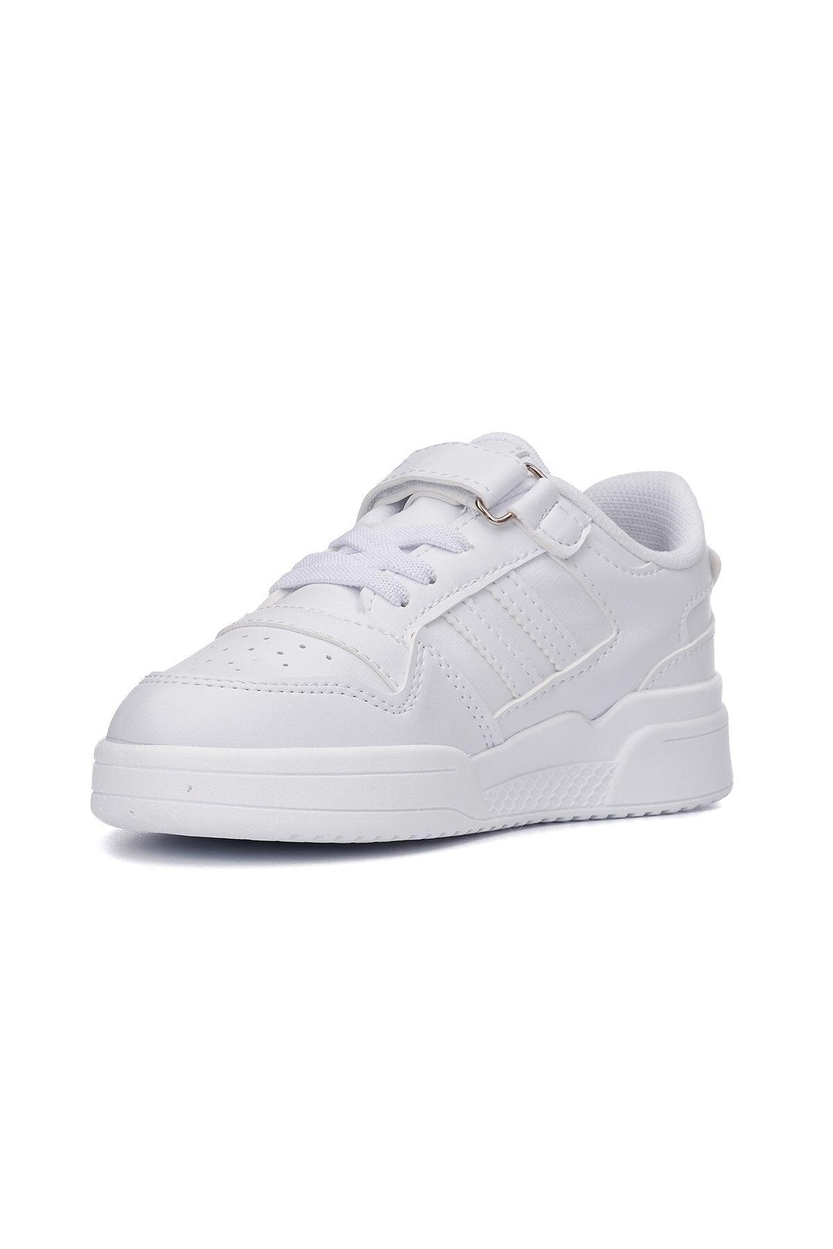 Beyaz - Günlük Unisex Çocuk Sneaker Bağcıklı Ve Cırtlı Hafif Kaymaz Taban Rahat Spor Ayakkabı 100