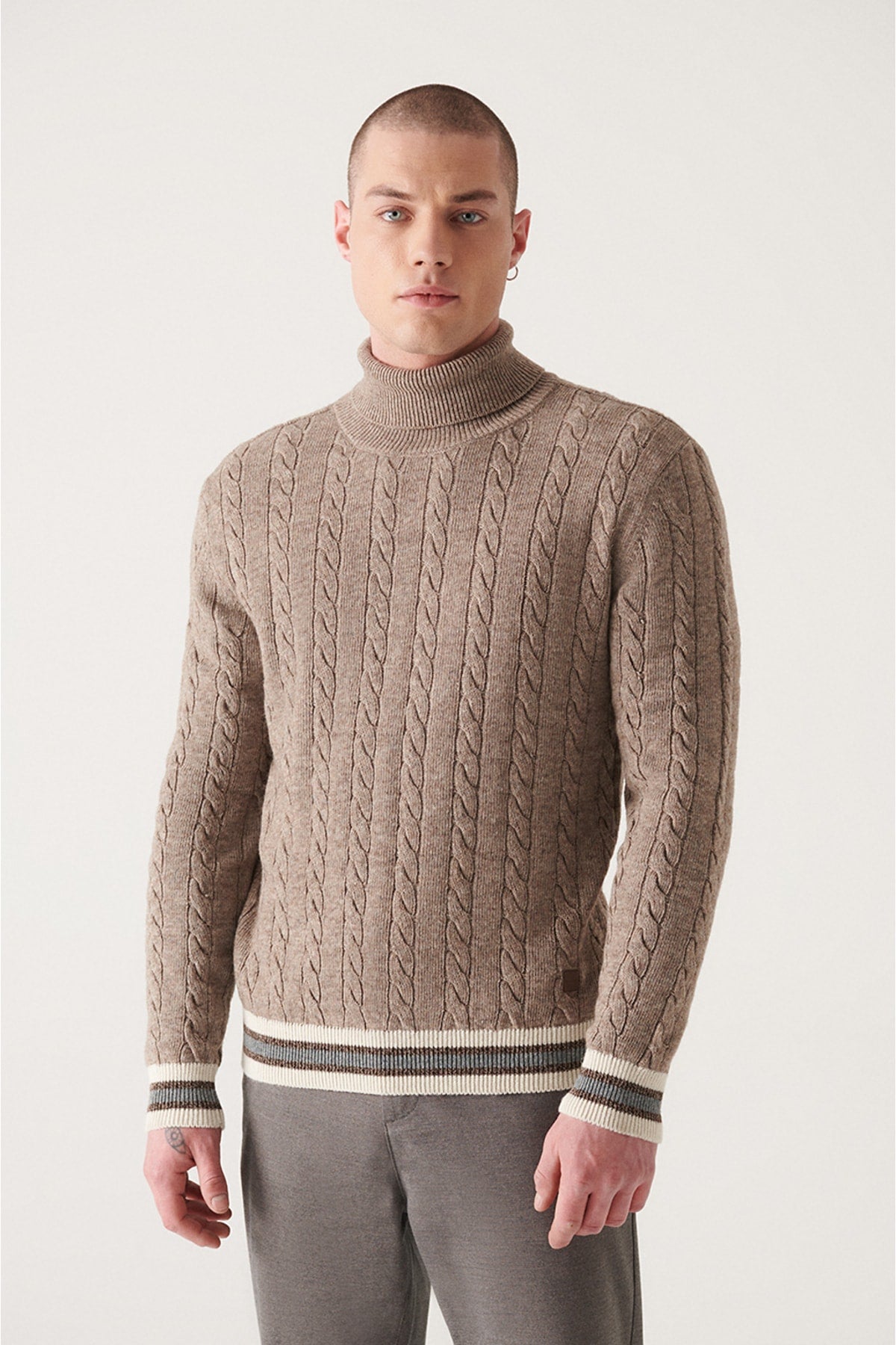 Unisex mink full fishing collar braided knitwear sweater A22y5041