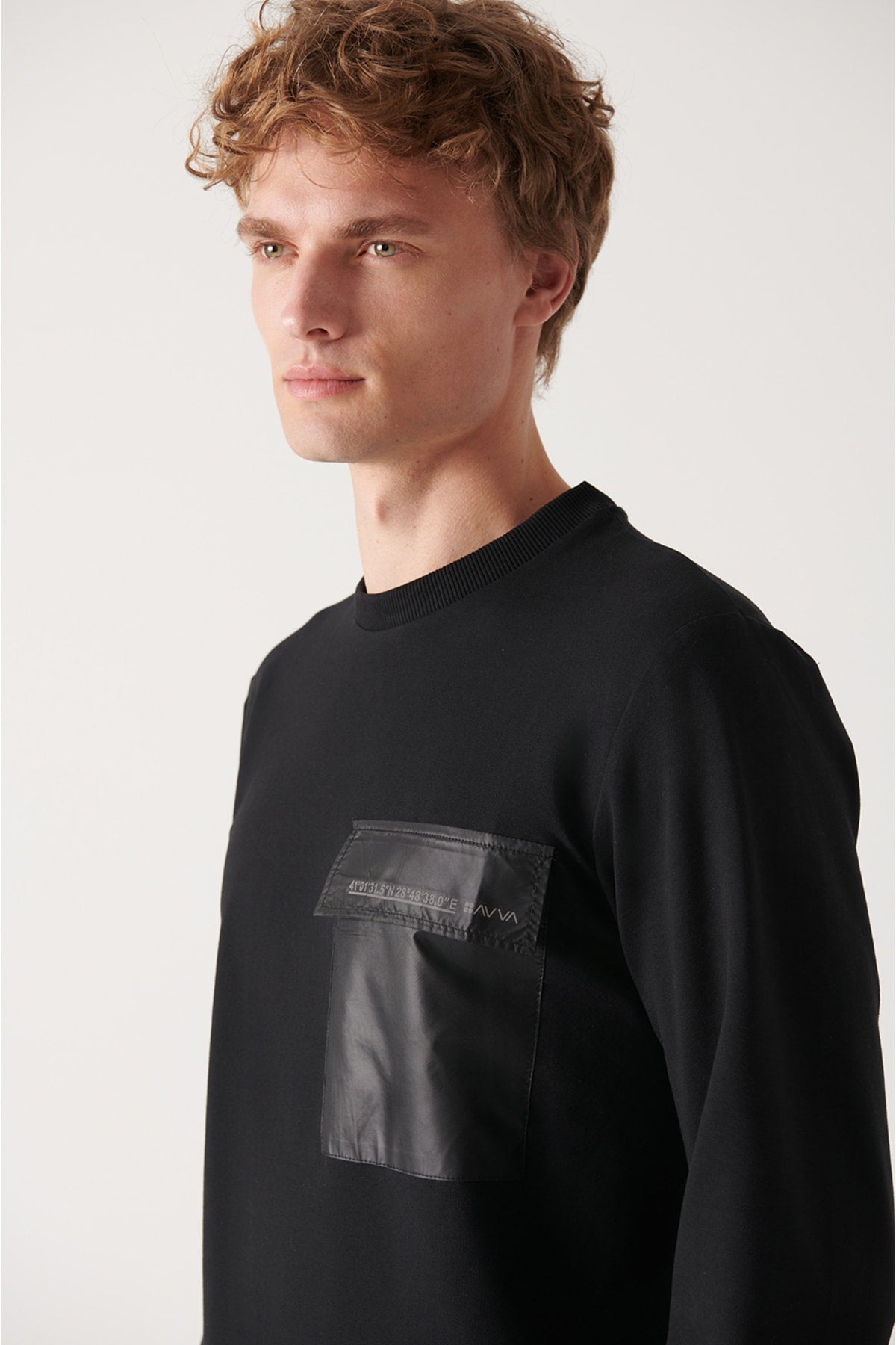 Men's black bike collar parachute fabric mobile detailed sweatshirt a22y1007