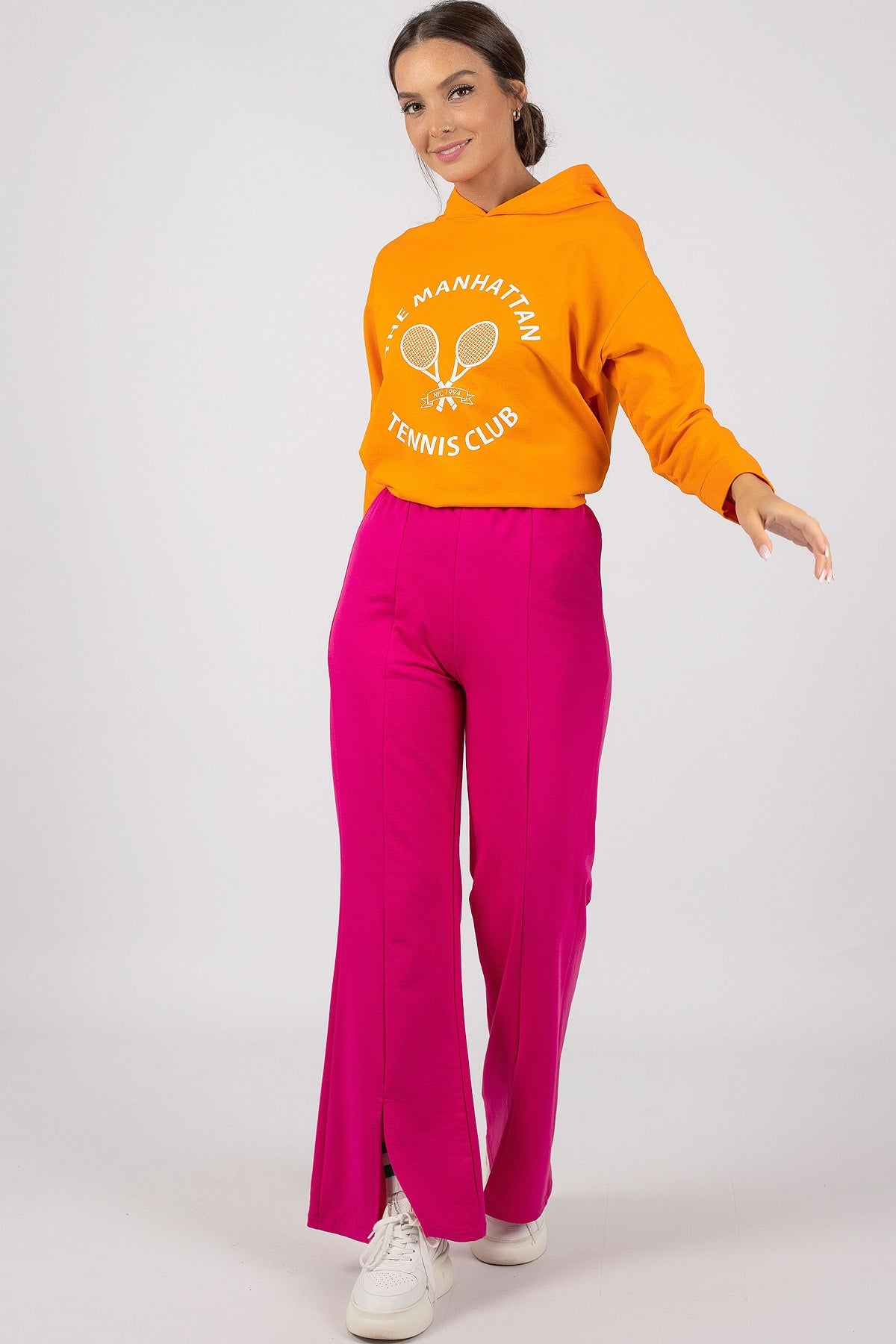 Women's Fuchsia front stitched trousers with a slit of pants Arm-224061