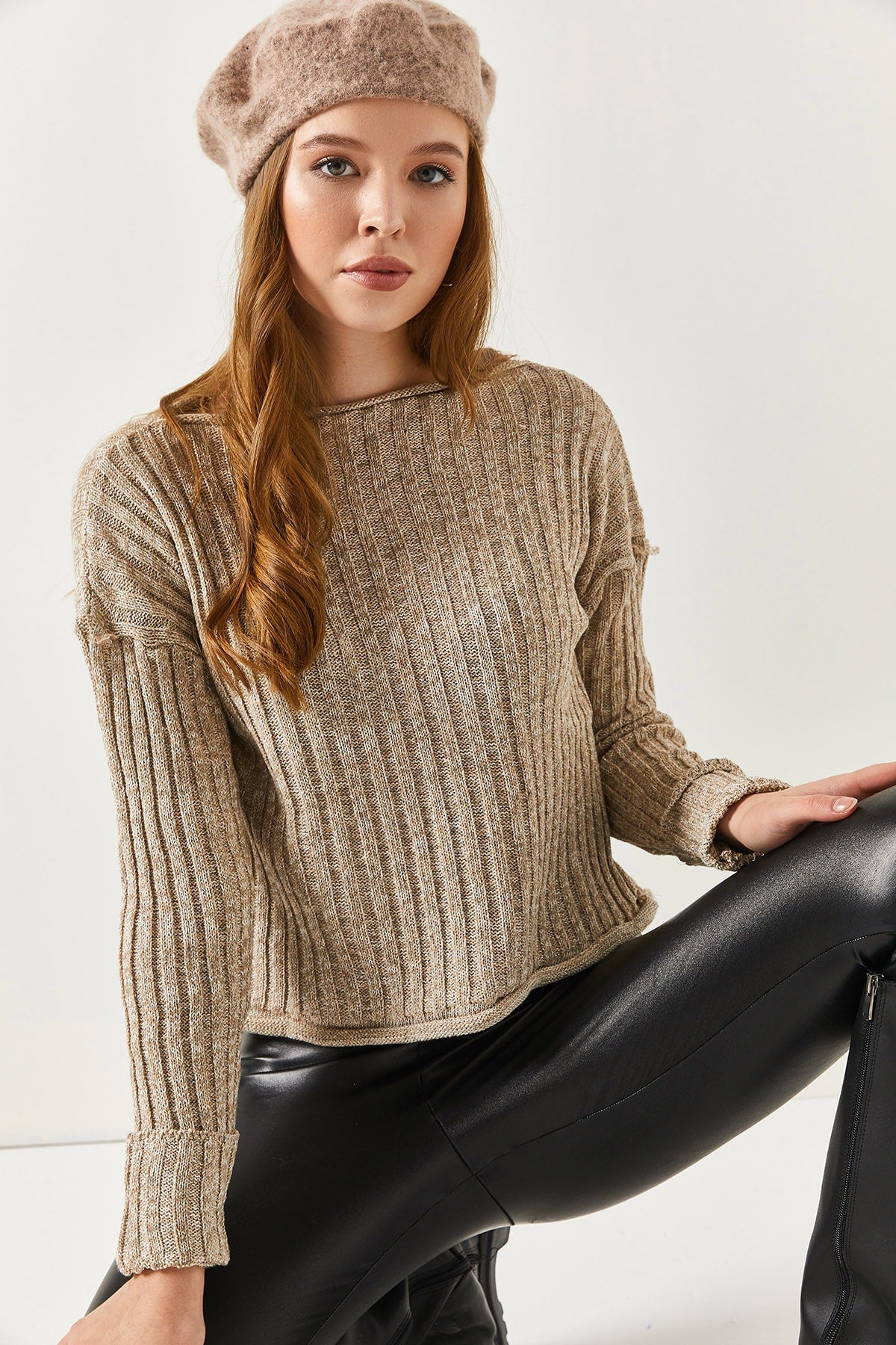 Female Beige Dual Sleeve Katcak Yaka Knitwear Sweater Arm-22y012026