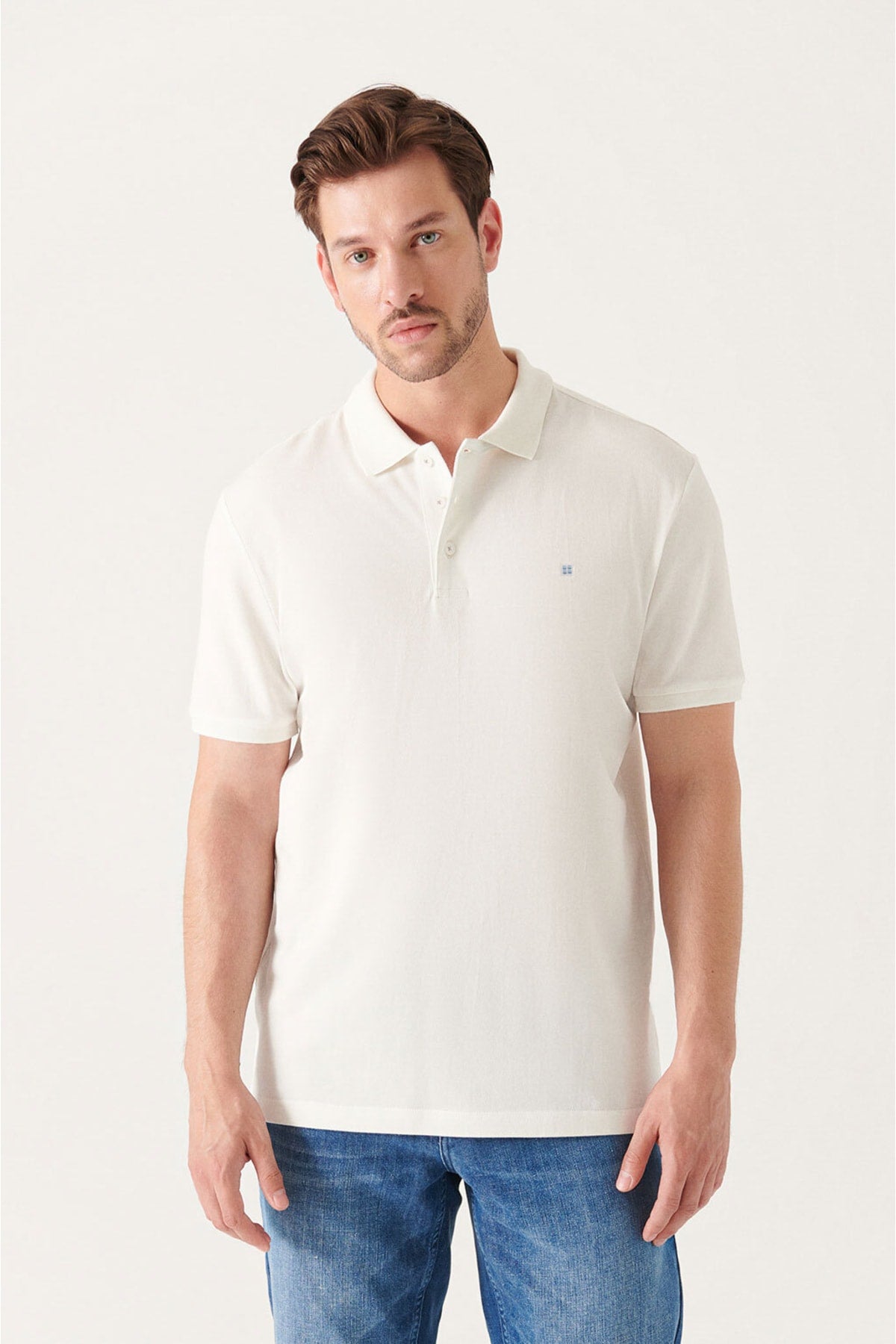 Men's White 100 %Cotton Polo Yaka Slim Fit T-Shirt E001004