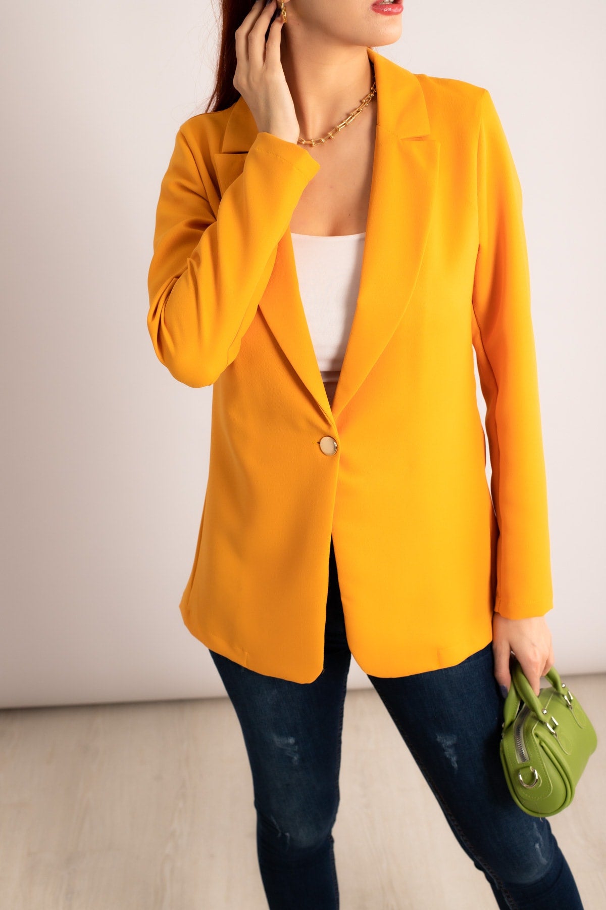 Female mustard single button jacket ARM-23Y001047