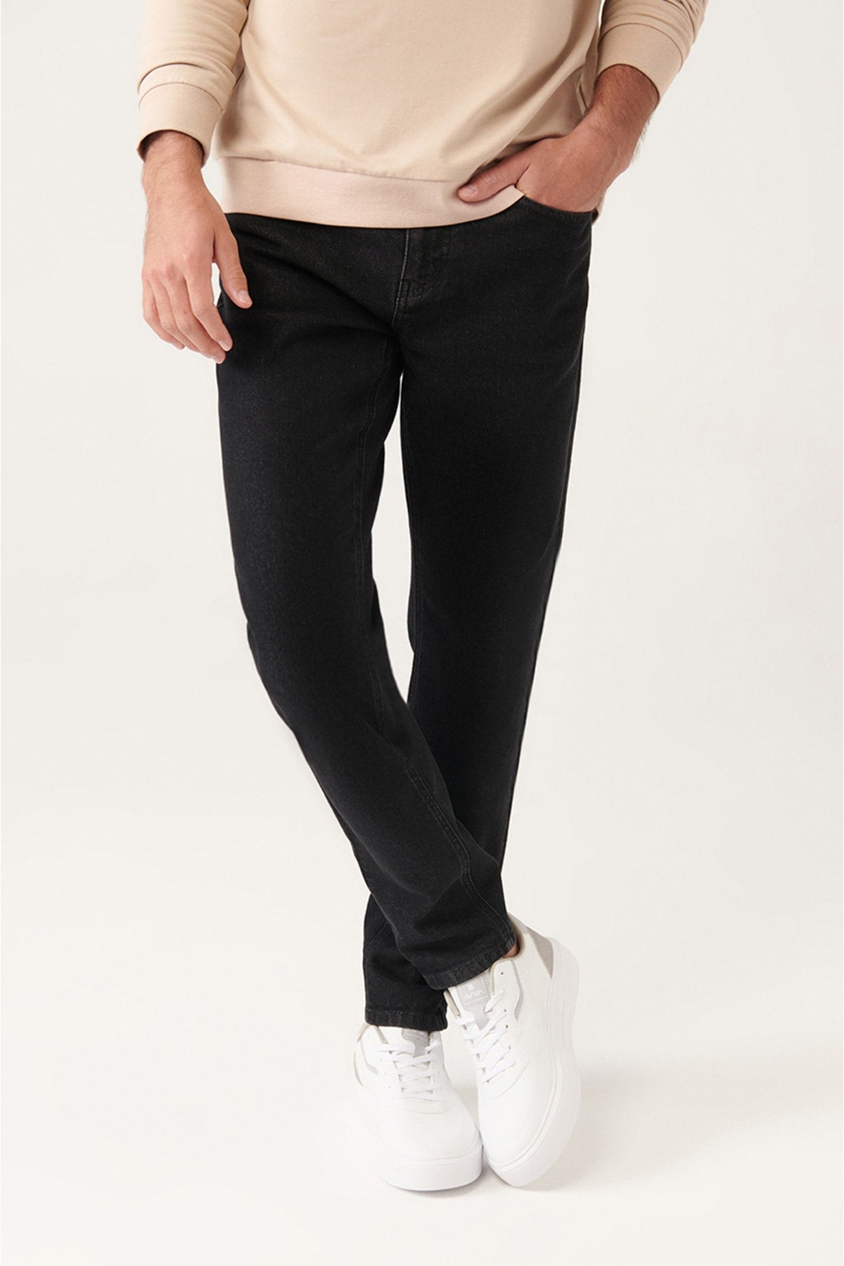 Men's black flat washing lycra jean pants A31y3502