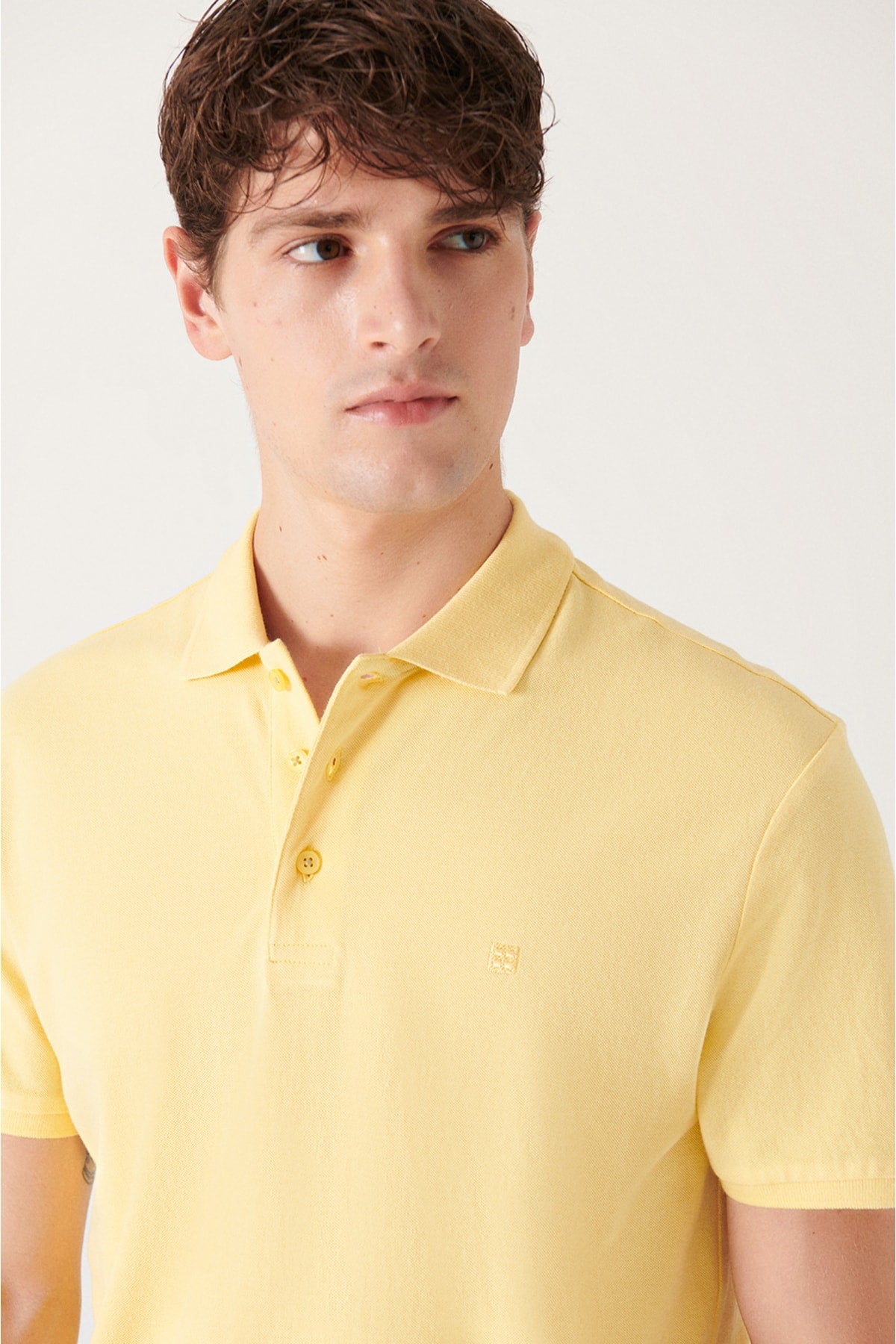 Men's Yellow Basic Cotton Polo Yaka T-Shirt E001004