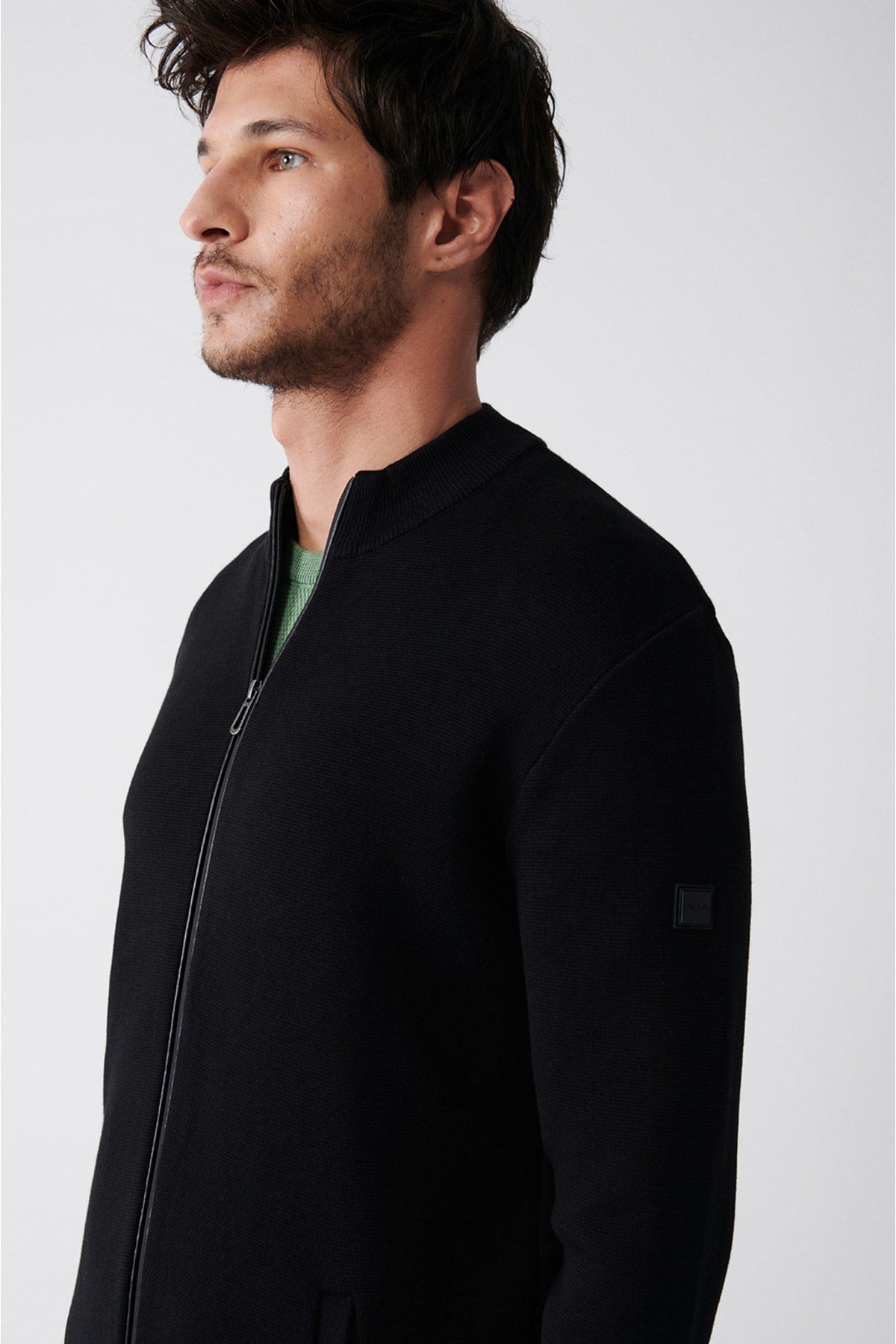 Men's black upright collar zipper knitwear cardigan A31y5101