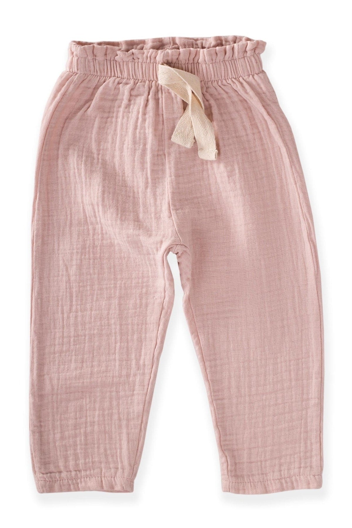 Organic waist frilled wide cut Muslin Pants 1-8 Age Powder Pink Pink
