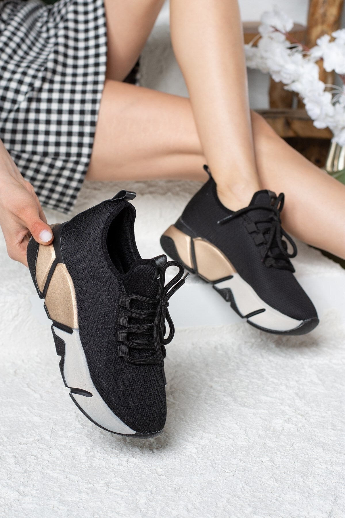 ALLYUUP DAILY Female Sneaker Lace knitwear flexible light and thick -based walking sneakers 400