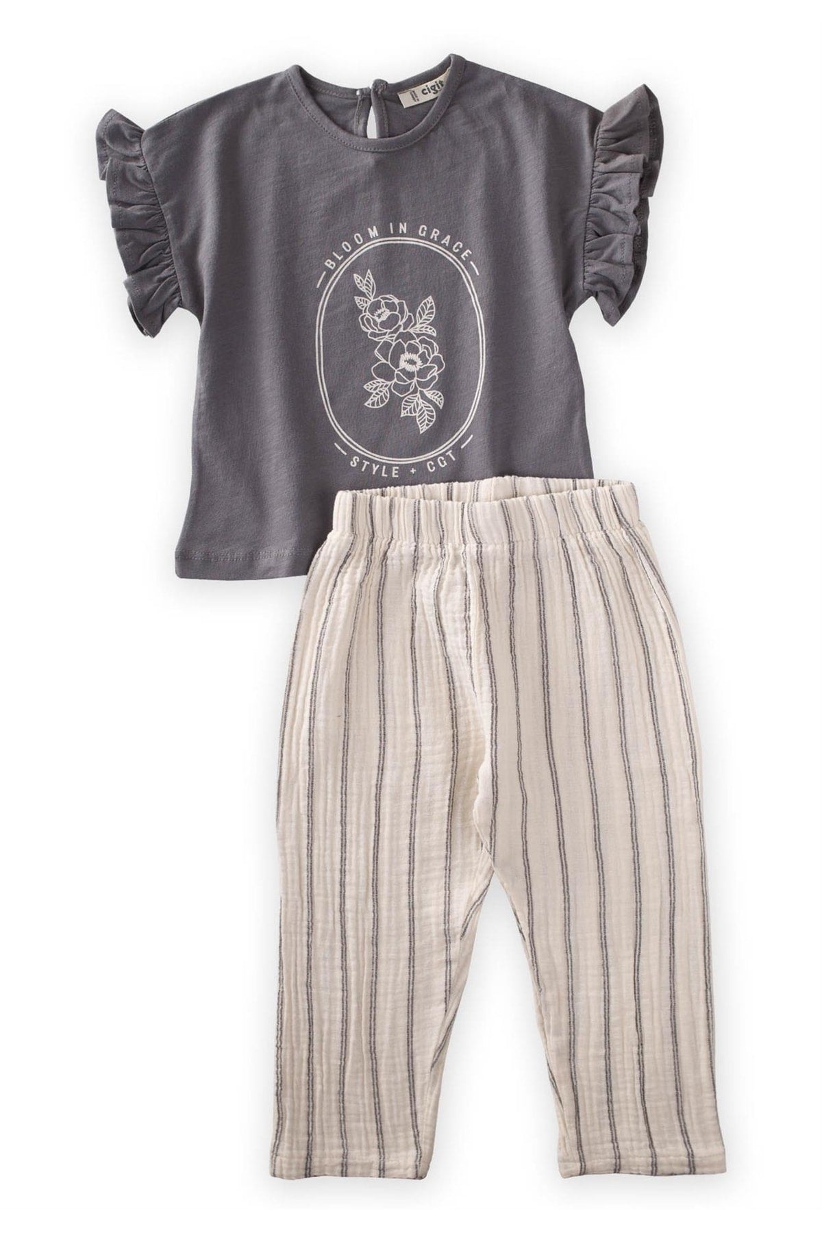 ROSE PRINTED MUSLIN Pants Set 1-7 Age Gray
