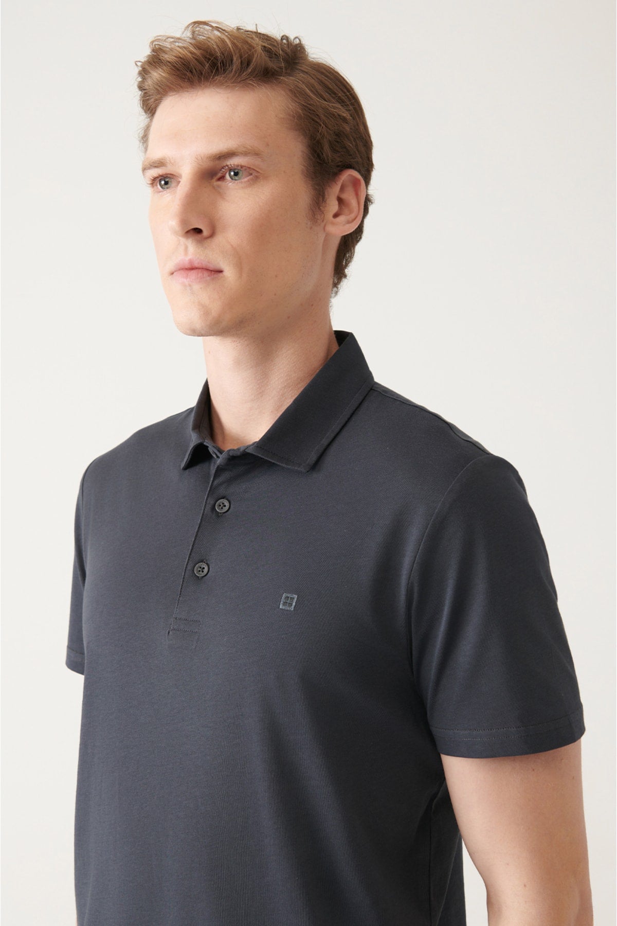 Anthracit inseparable collar 100 %cotton regular fit polo collar T-shirt E001035