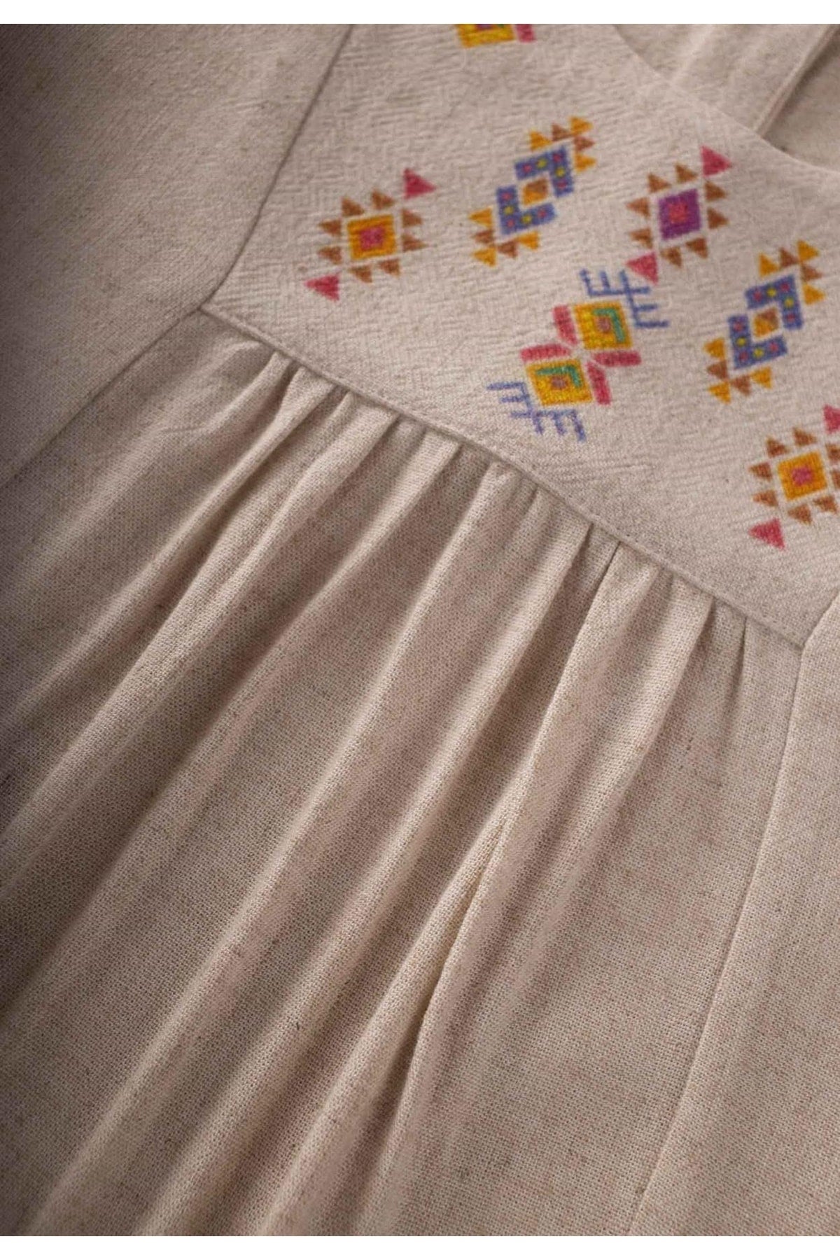 Ethnic Pattern Printed Linen Dress 2-7 Age Naturel