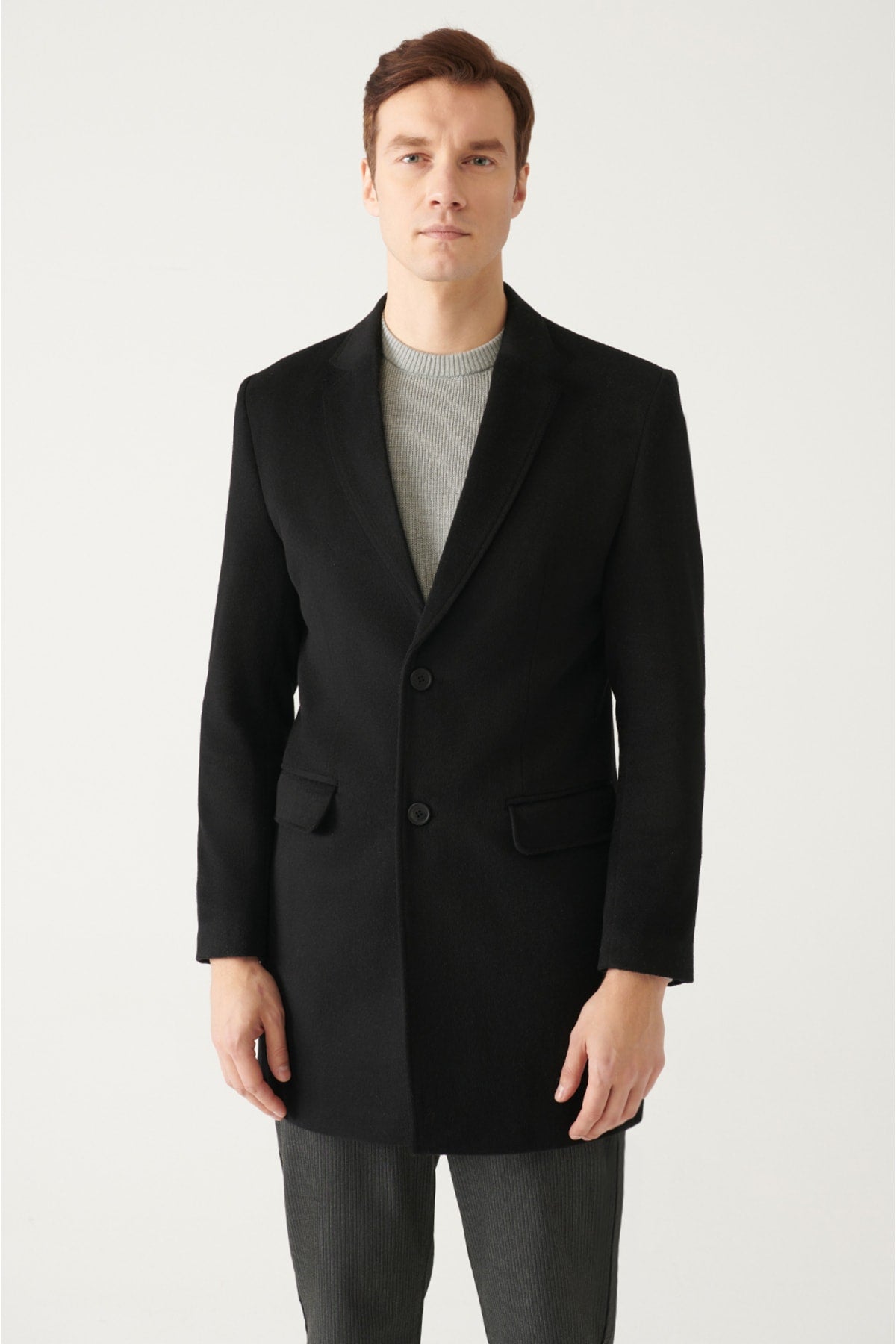 Men's black woolen stamp coat a22y6100