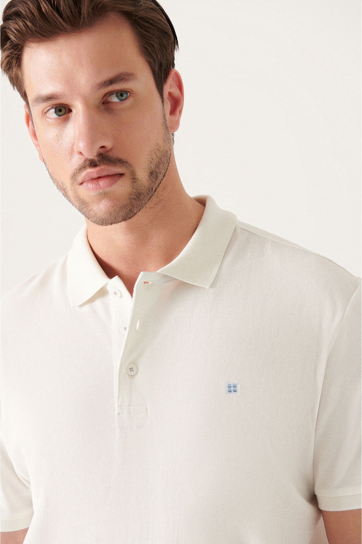 Men's White 100 %Cotton Polo Yaka Slim Fit T-Shirt E001004